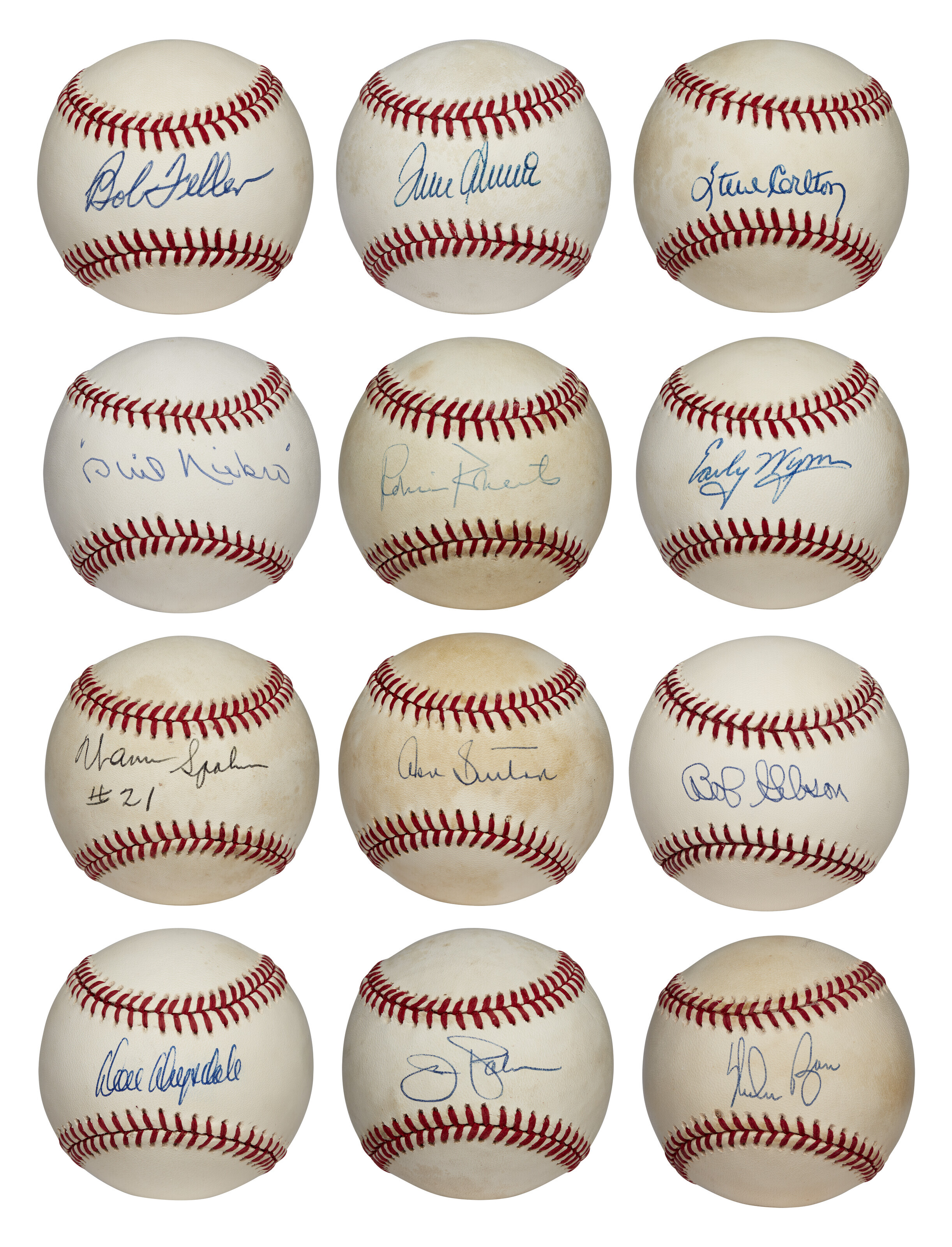 COLLECTION OF (12) HALL OF FAME PITCHERS SINGLE SIGNED BASEBALLS