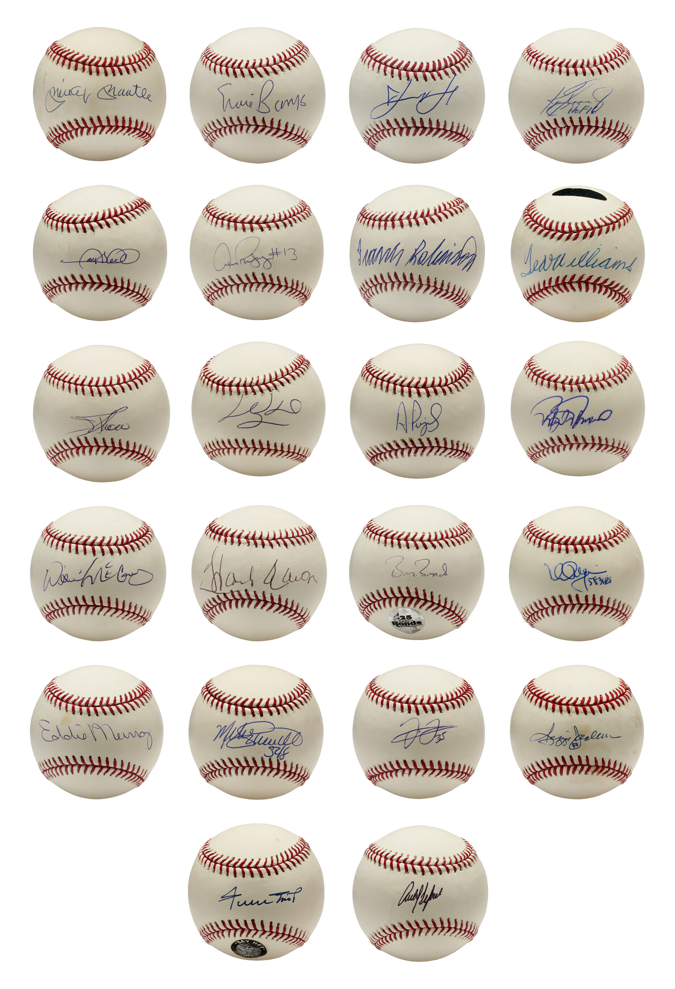 SET OF (22) 500 HOME RUN CLUB MEMBER SINGLE SIGNED BASEBALLS