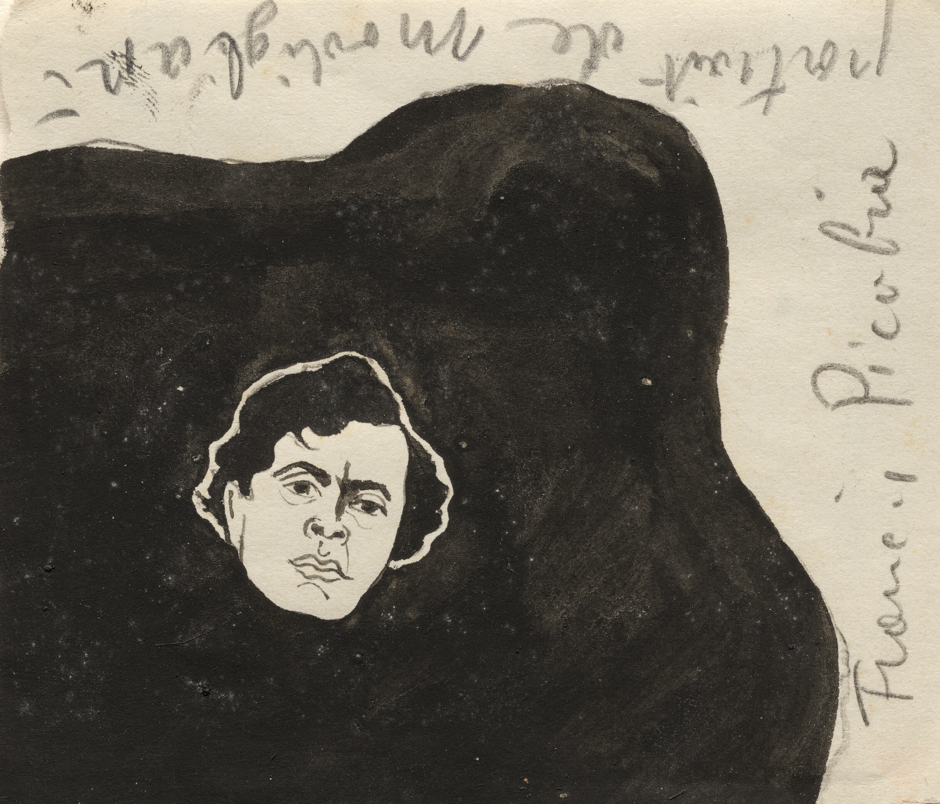 Francis Picabia (1879-1953), Portrait de Modigliani, circa 1922-24. Ink and pencil on paper. 3⅛ x 3&frac12; in (7.7 x 8.8 cm). Sold for €15,120 on 5 April 2023 at Christie’s in Paris