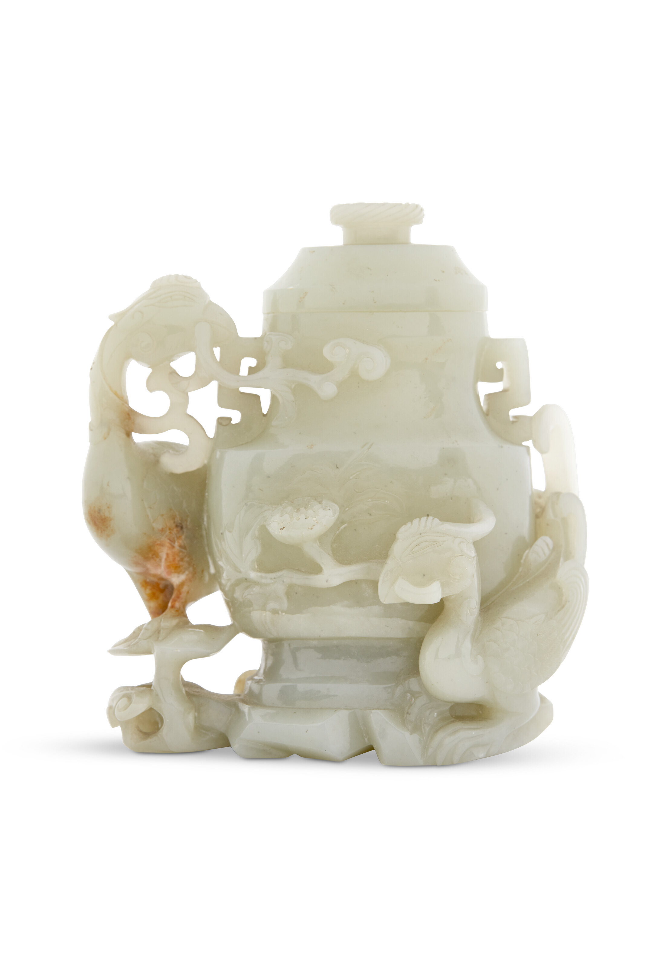 清十九世纪青玉仿古双凤衔芝盖瓶, CHINA, QING DYNASTY, 19TH