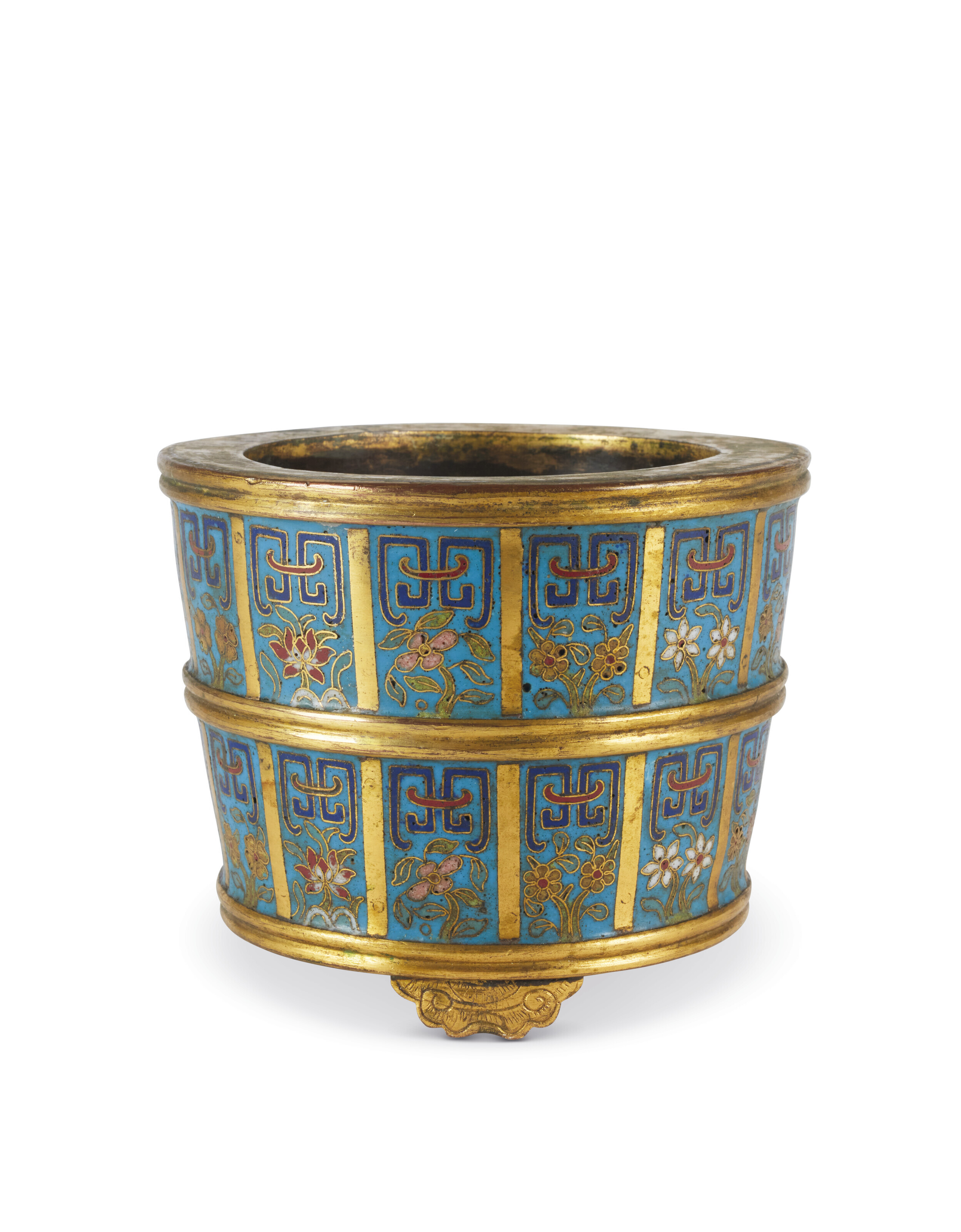 清乾隆掐絲琺琅花卉紋三足花盆, CHINE, DYNASTIE QING, ÉPOQUE