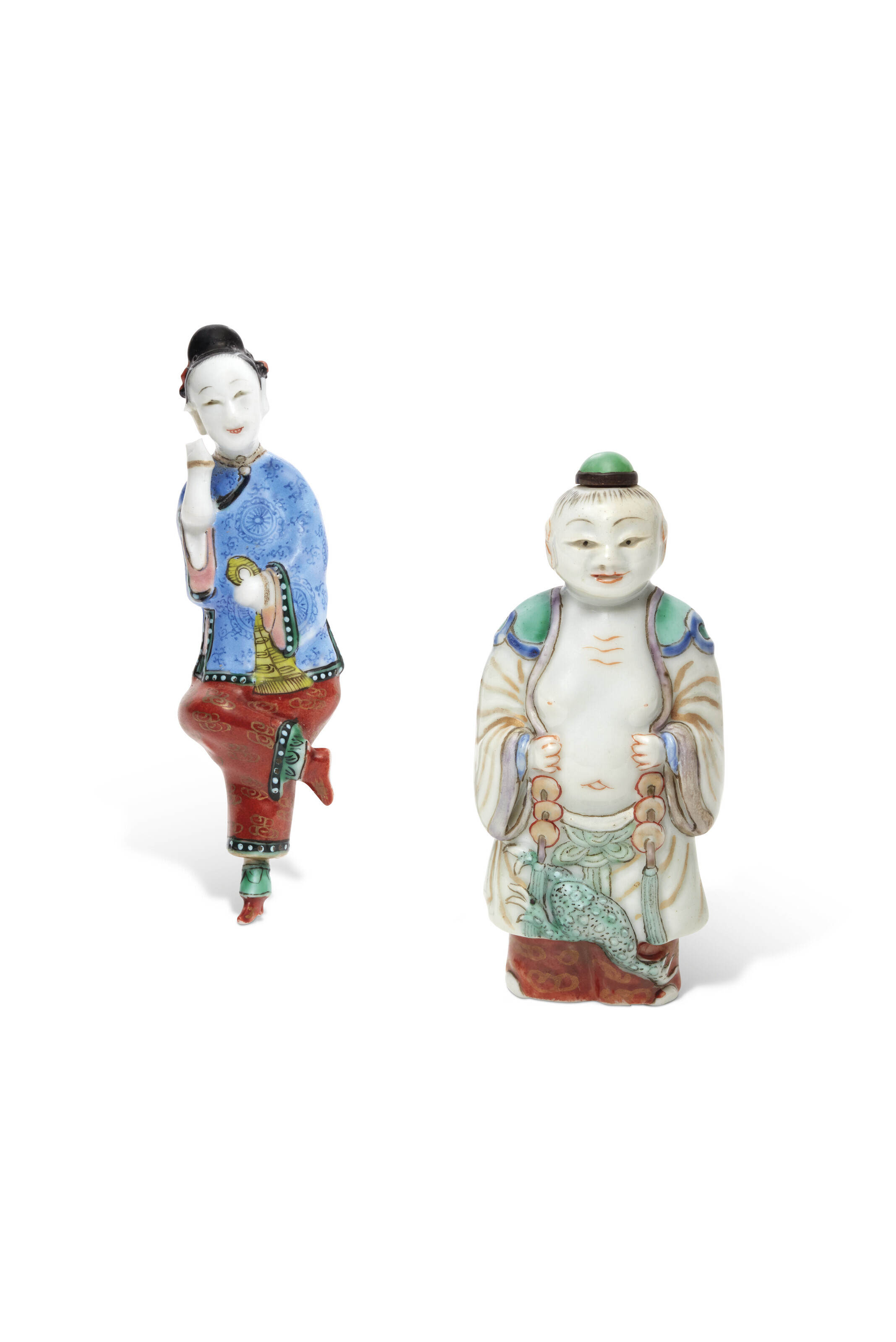 清十八/十九世纪粉彩人物鼻烟壶一组两件, CHINA, QING DYNASTY, 18TH