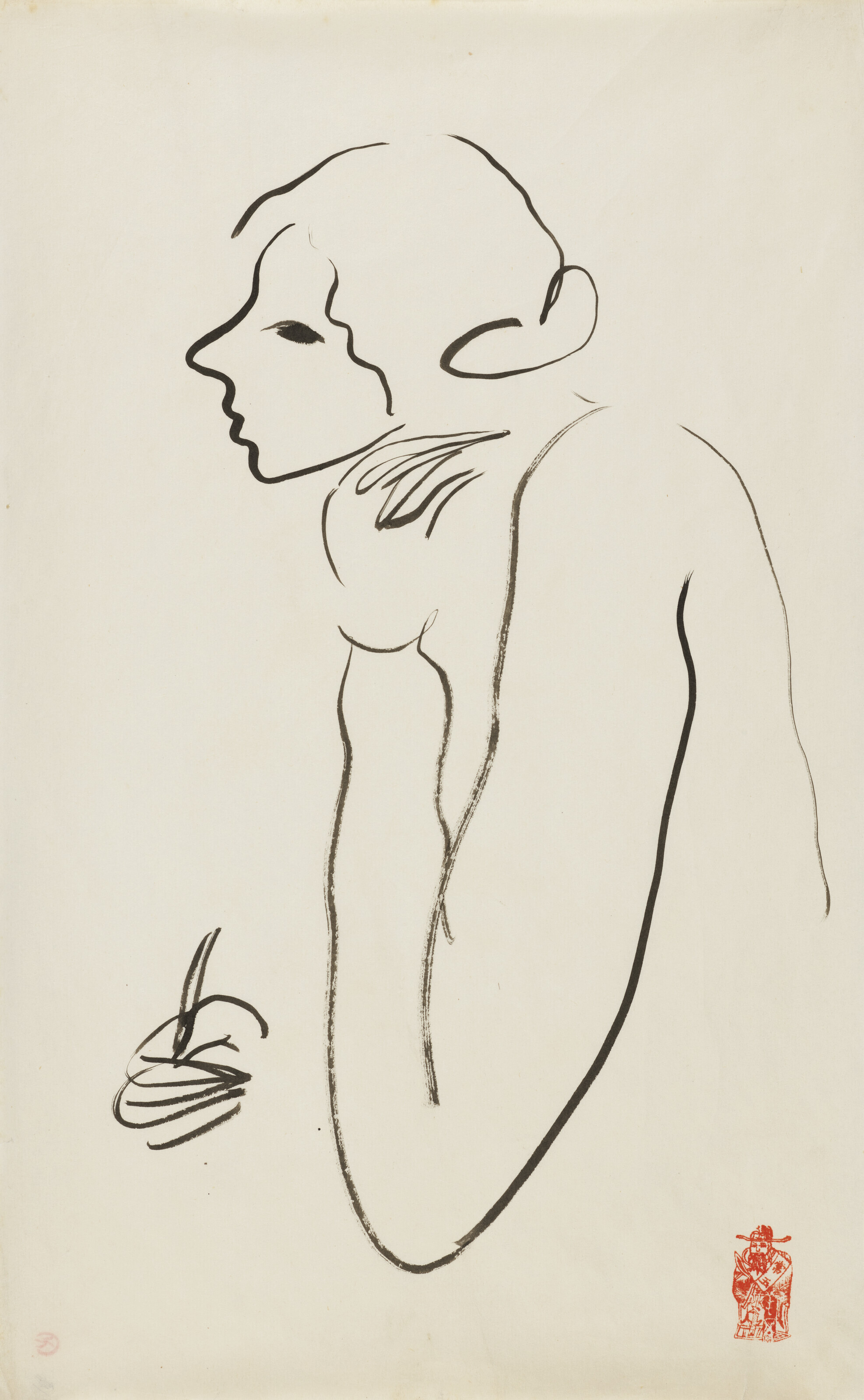 Femme accoudée dessinant
