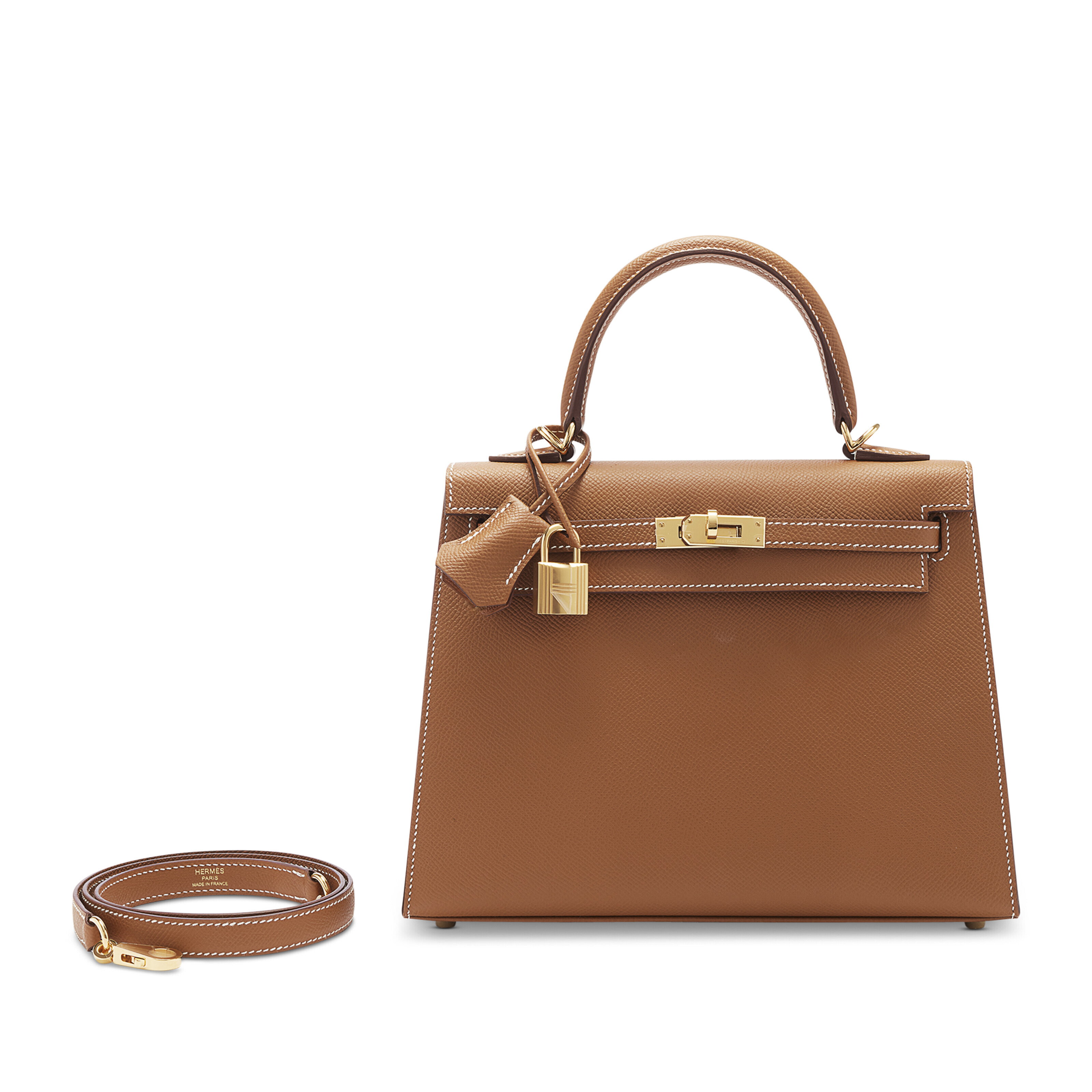 A GOLD EPSOM LEATHER SELLIER KELLY 25 WITH GOLD HARDWARE, HERMÈS