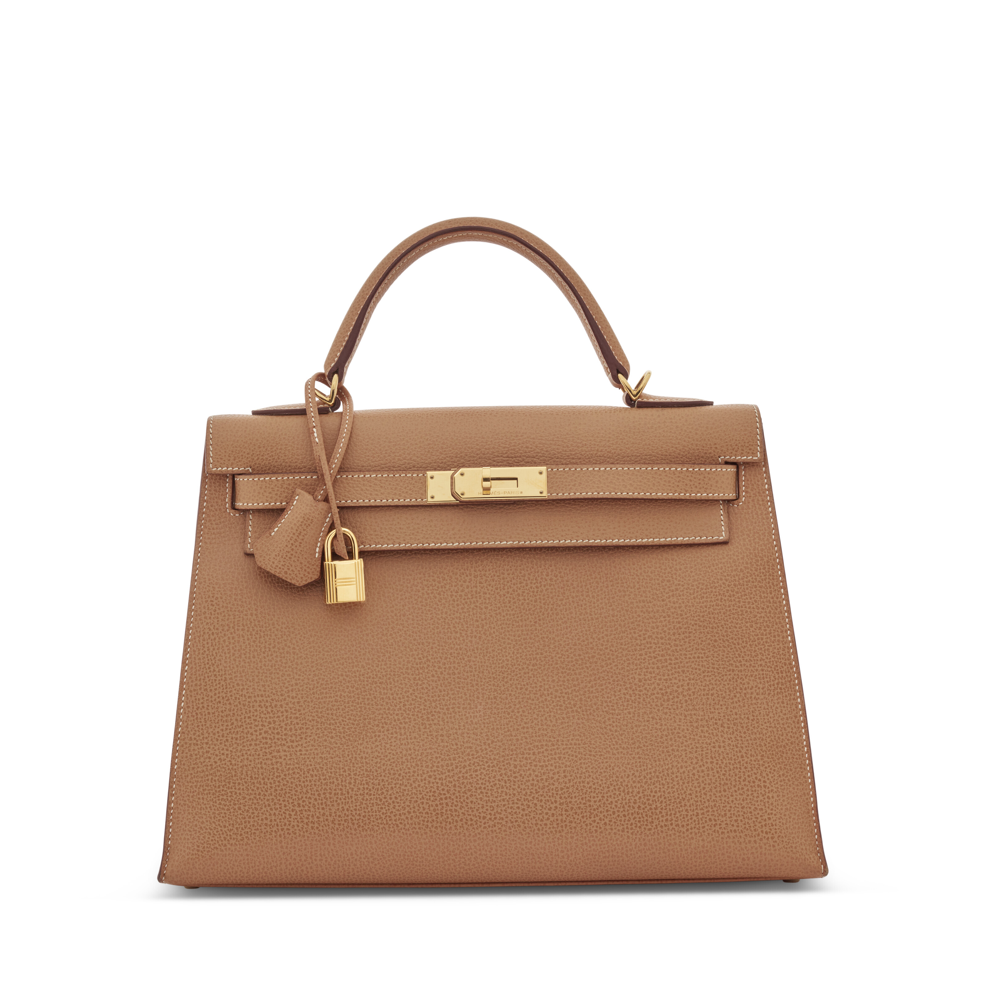 A NATUREL ARDENNES LEATHER SELLIER KELLY 32 WITH GOLD HARDWARE