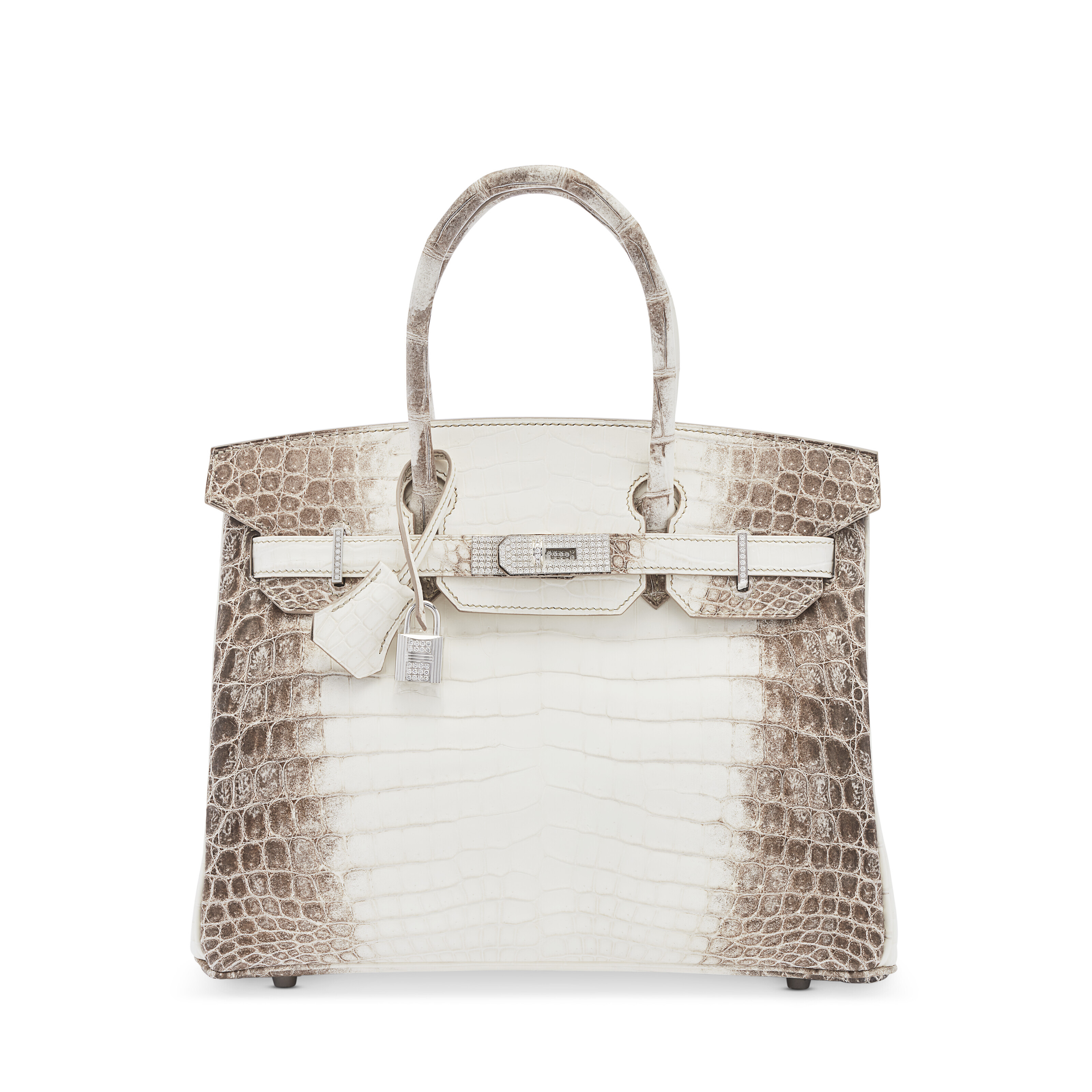 A rare &amp; exceptional, matte Himalaya Niloticus Crocodile Diamond Birkin 30 with 18k white gold &amp; diamond hardware. Herm&egrave;s, 2019. Sold for €277,200 on 25 April 2023 at Christie’s Online