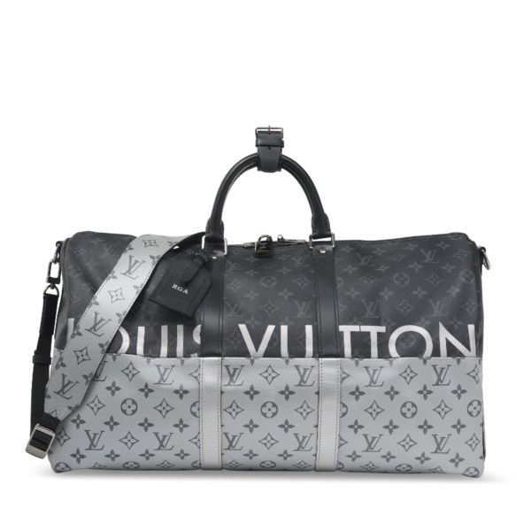 A LIMITED EDITION ECLIPSE SPLIT MONOGRAM CANVAS KEEPALL BANDOULIÈRE 50 WITH  SILVER HARDWARE, LOUIS VUITTON, 2018