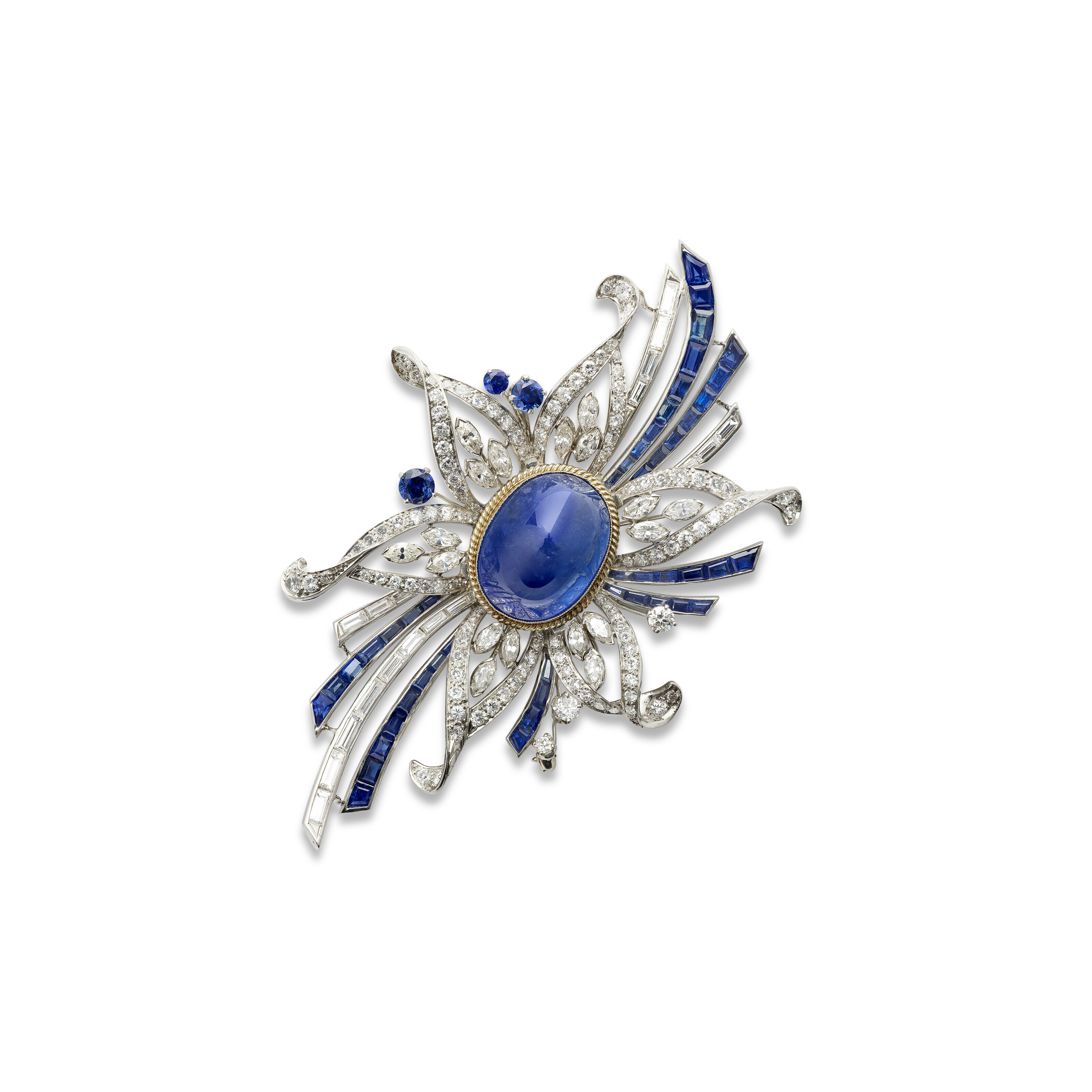 Broche Saphirs Et Perles En Or 12kt - Bijou Italien Antique, Neuf Sans Emballage