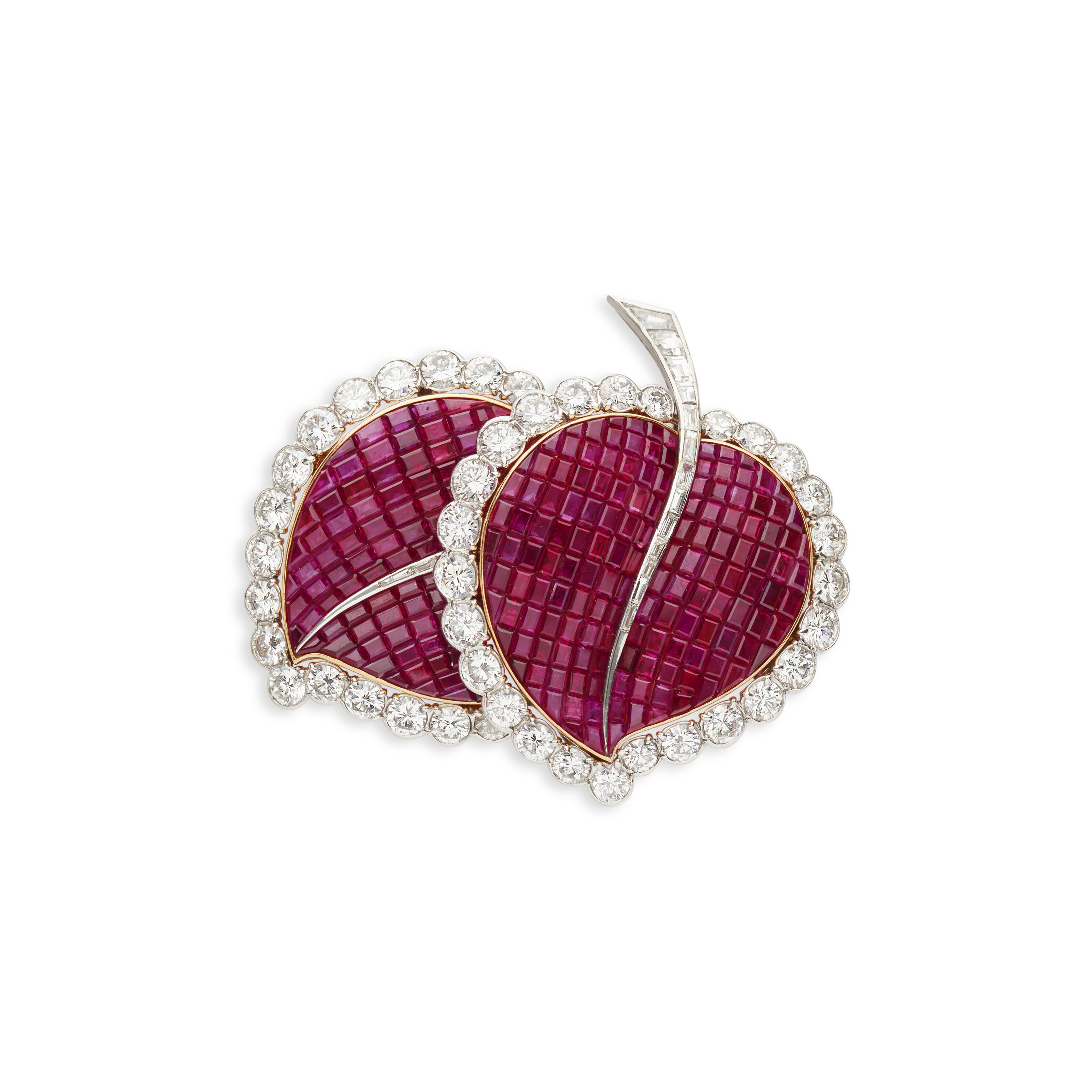 VAN CLEEF ARPELS PENDENTIF FEUILLES SERTI MYST RIEUX RUBIS ET