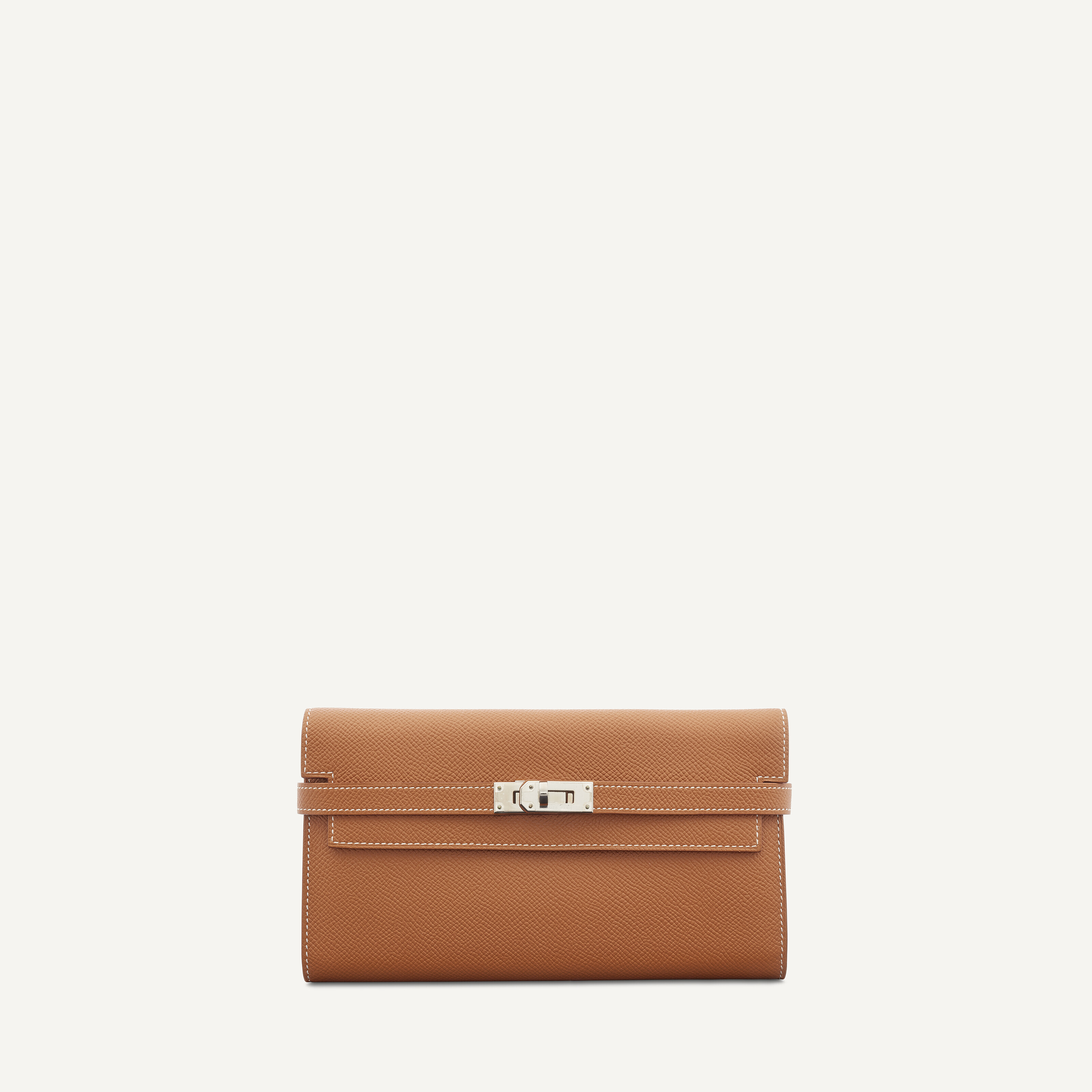 A GOLD EPSOM LEATHER KELLY LONG WALLET WITH PALLADIUM HARDWARE