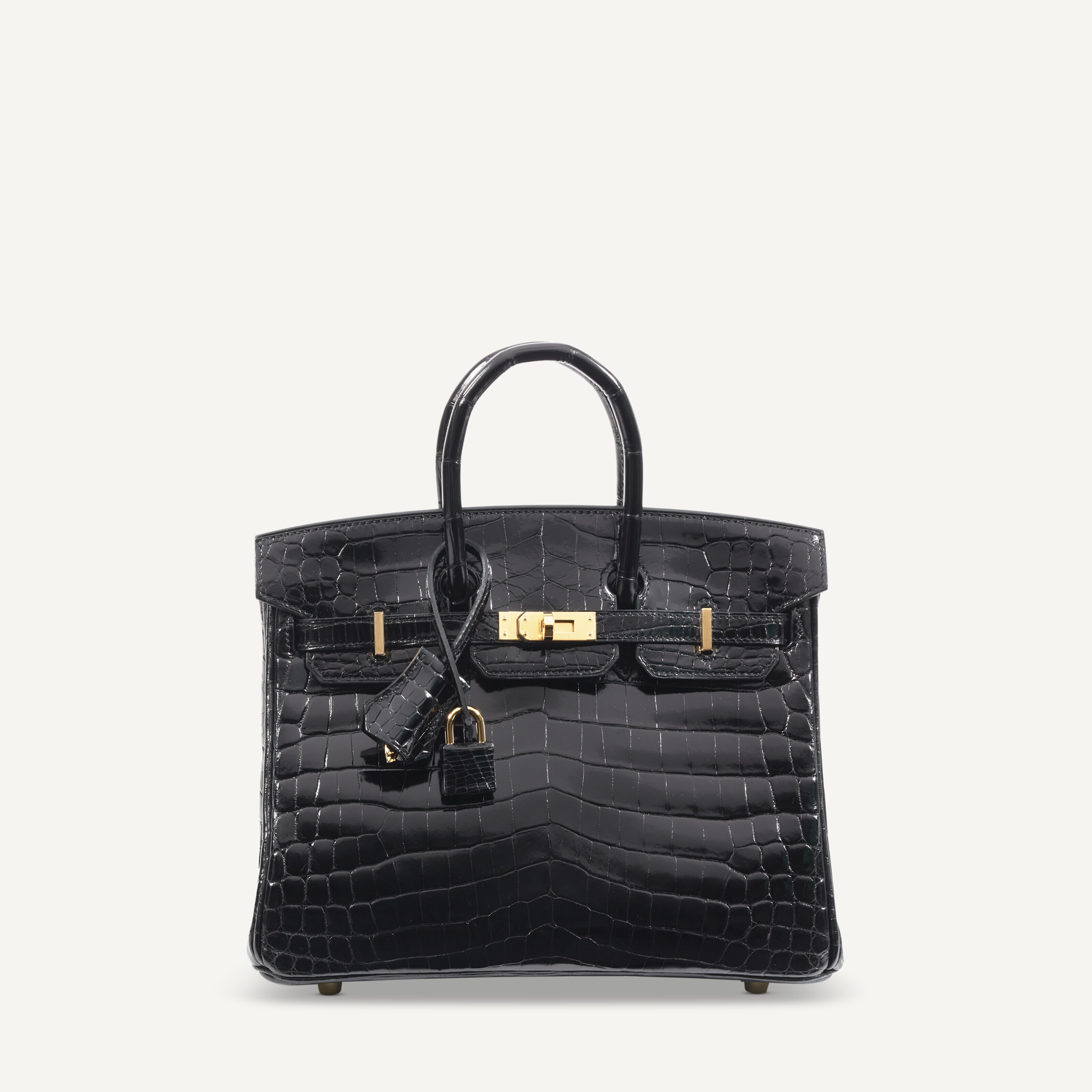 A SHINY BLACK NILOTICUS CROCODILE BIRKIN 25 WITH GOLD HARDWARE