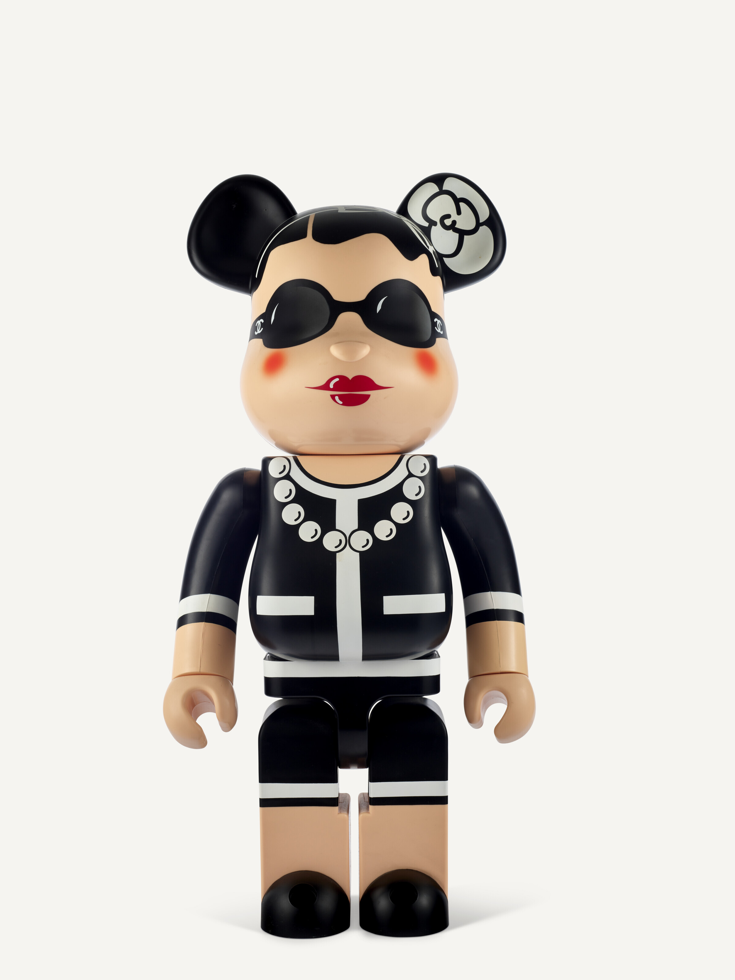 A TOY 1000, BLACK, WHITE, BEIGE & RED LUCITE COCO BEARBRICK