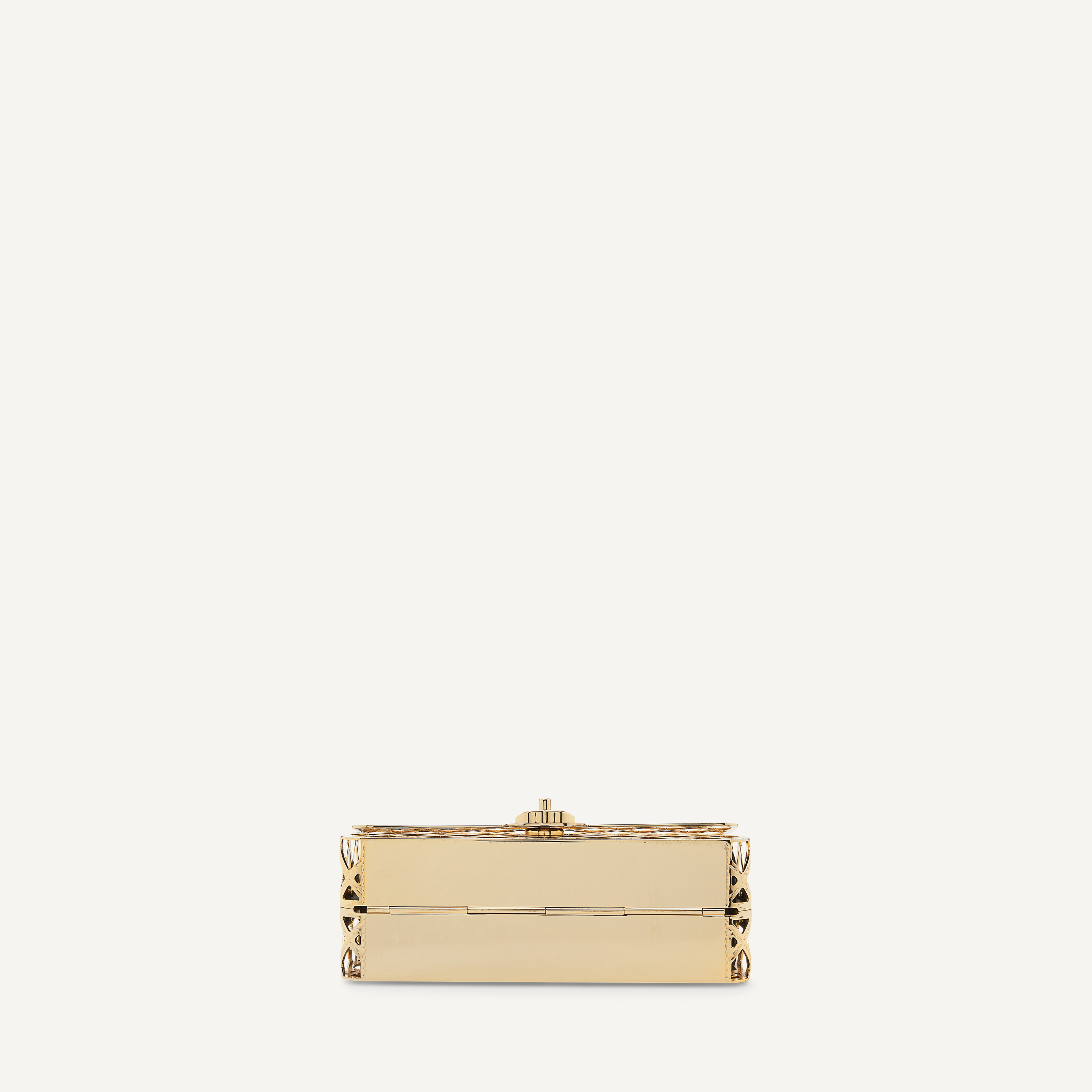 A SPRING/SUMMER RUNWAY GOLD METAL MINI CAGE FLAP WITH BLACK