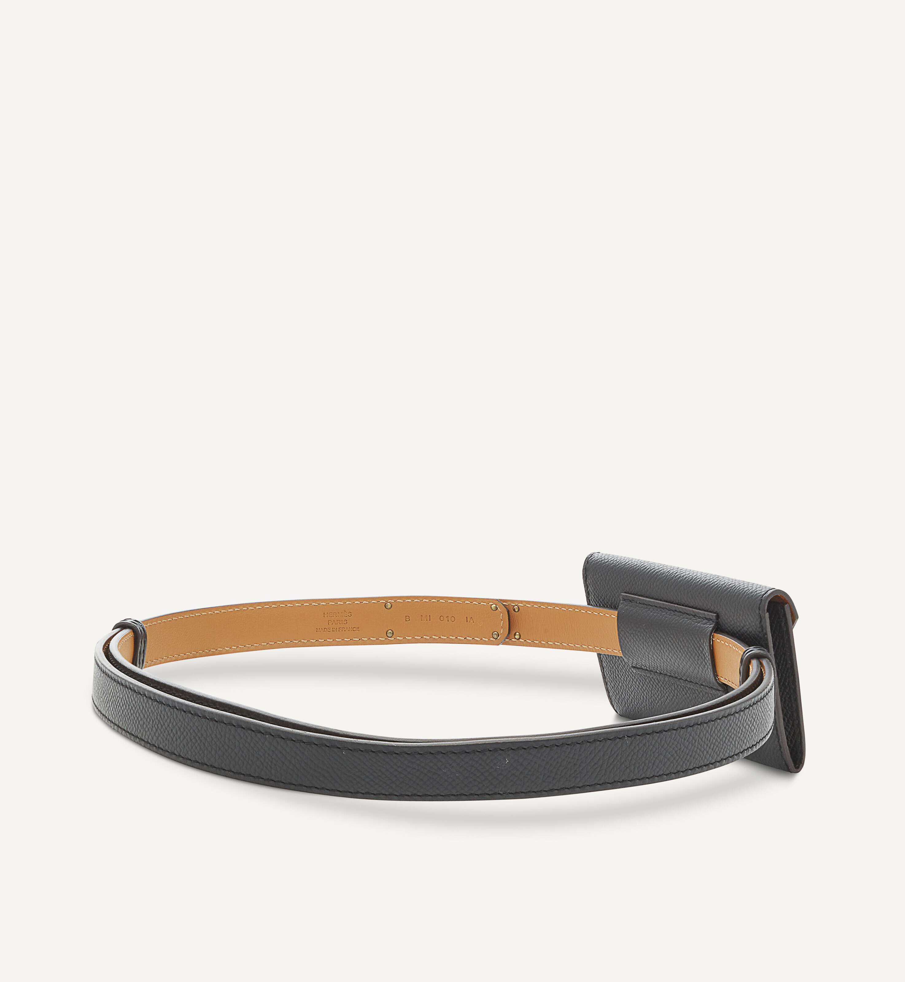 A BLACK EPSOM LEATHER KELLY POCKET BELT 18 WITH GOLD 