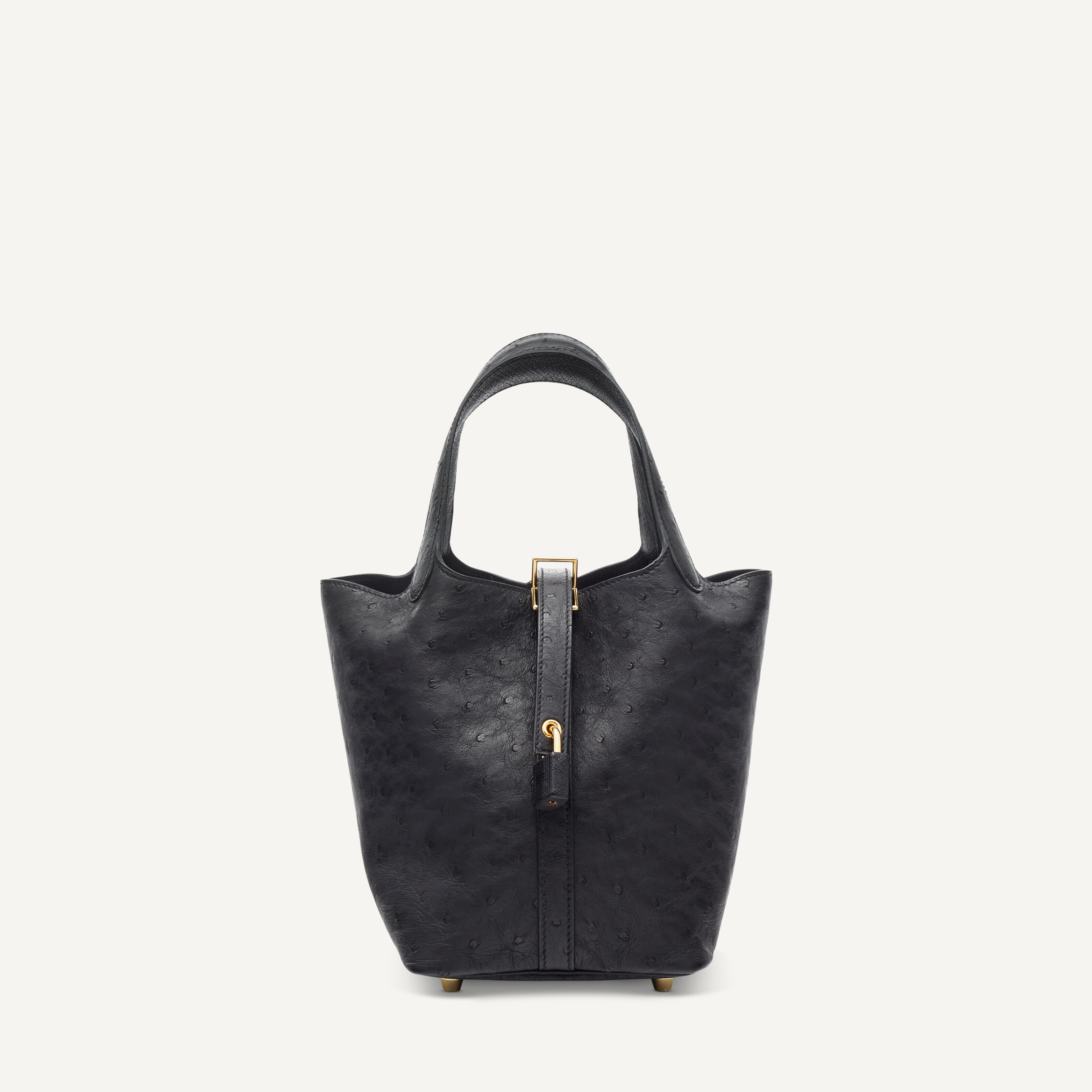 A BLACK OSTRICH PICOTIN LOCK 18 WITH GOLD HARDWARE, HERMÈS, 2022