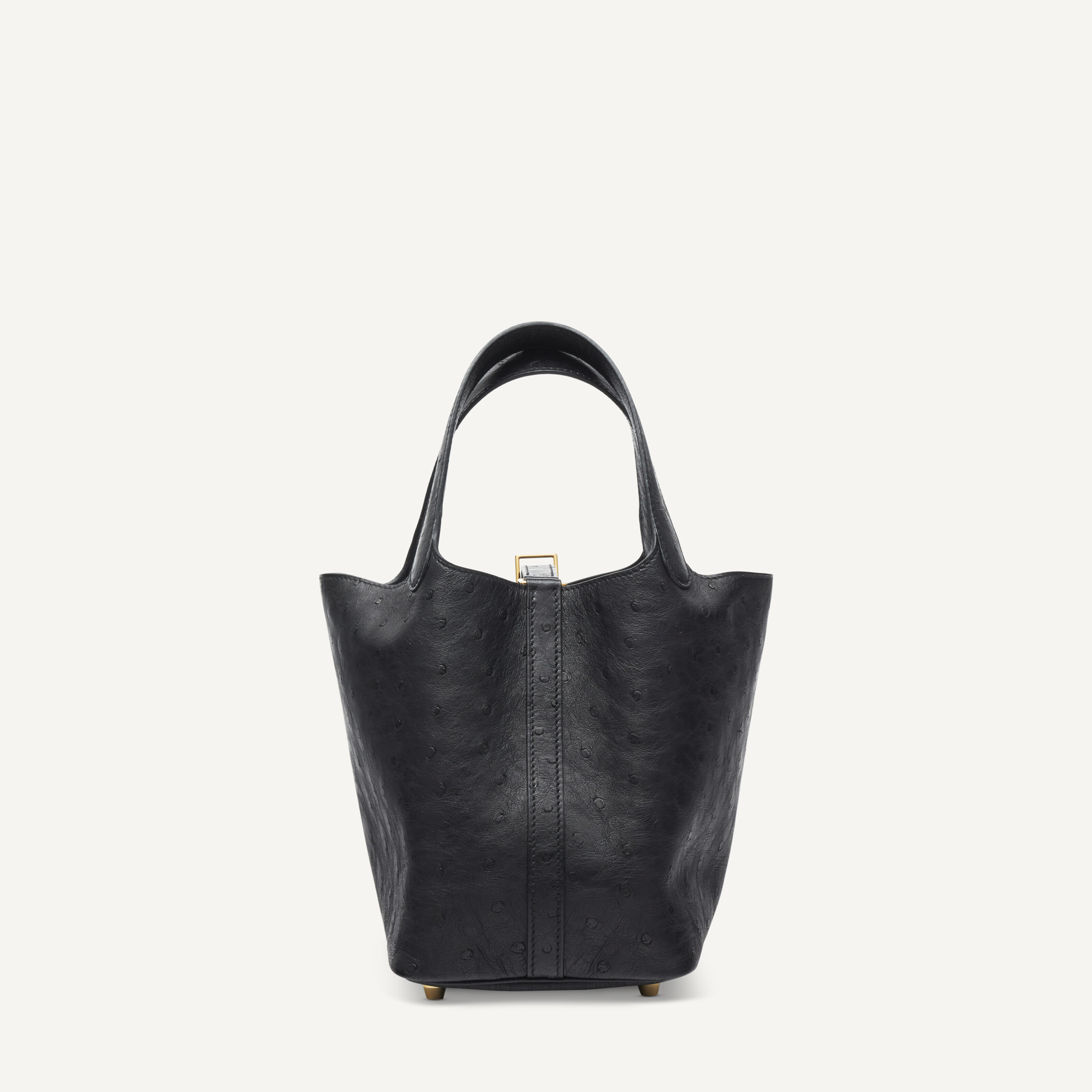A BLACK OSTRICH PICOTIN LOCK 18 WITH GOLD HARDWARE, HERMÈS, 2022