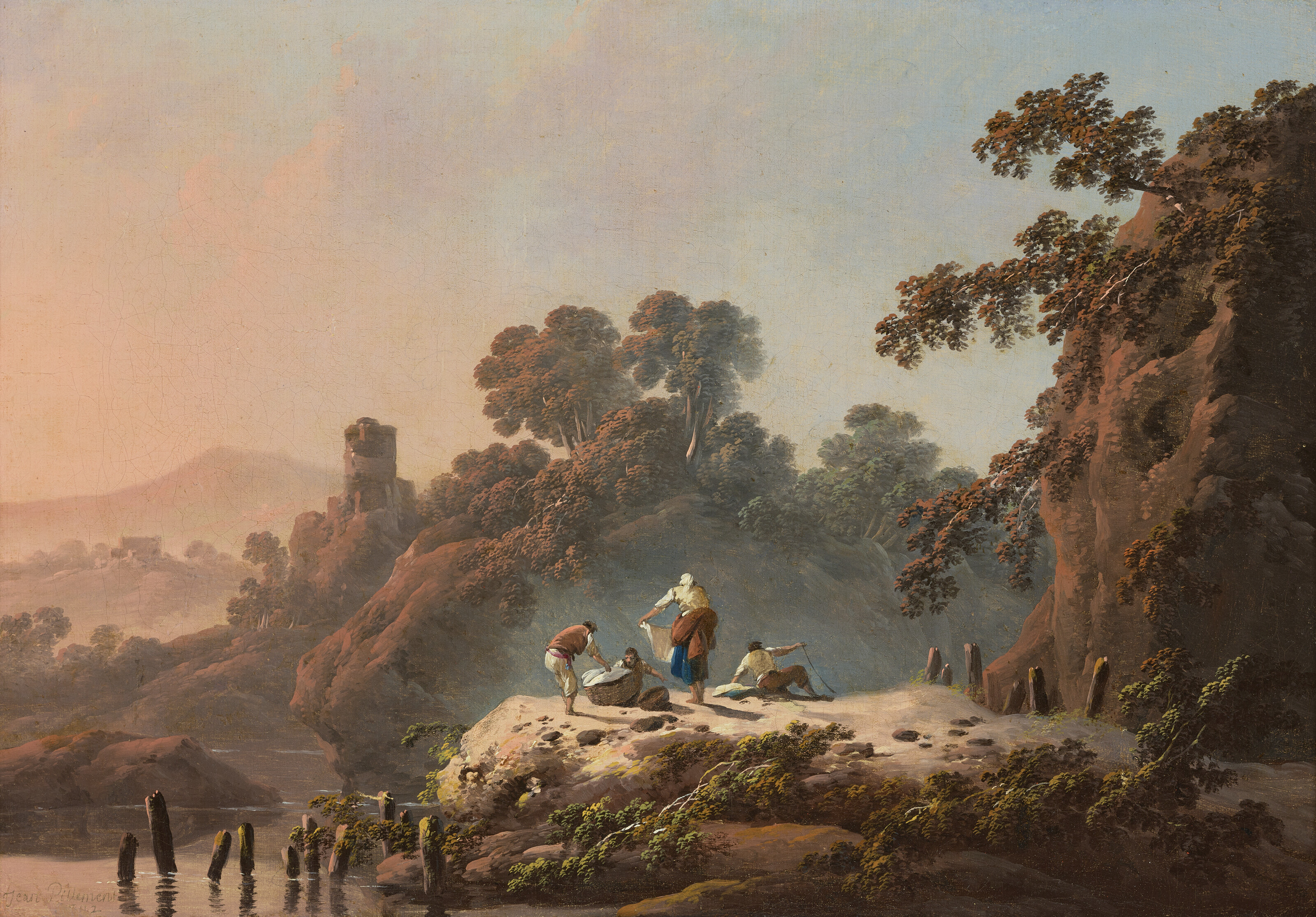 JEAN-BAPTISTE PILLEMENT (LYON 1728-1808), Paysage avec des paysans