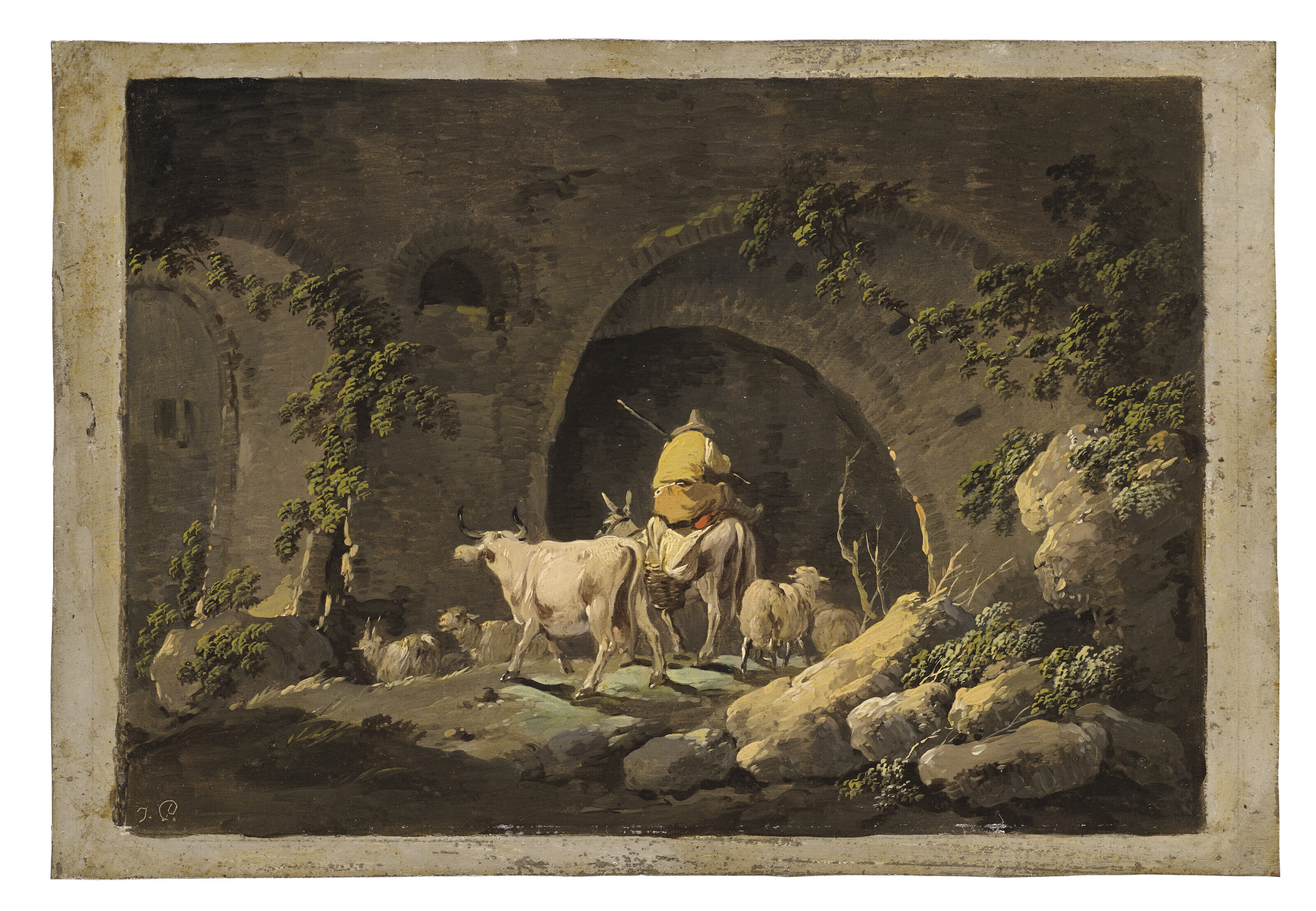 JEAN-BAPTISTE PILLEMENT (LYON 1728-1808), Paysage avec des paysans 