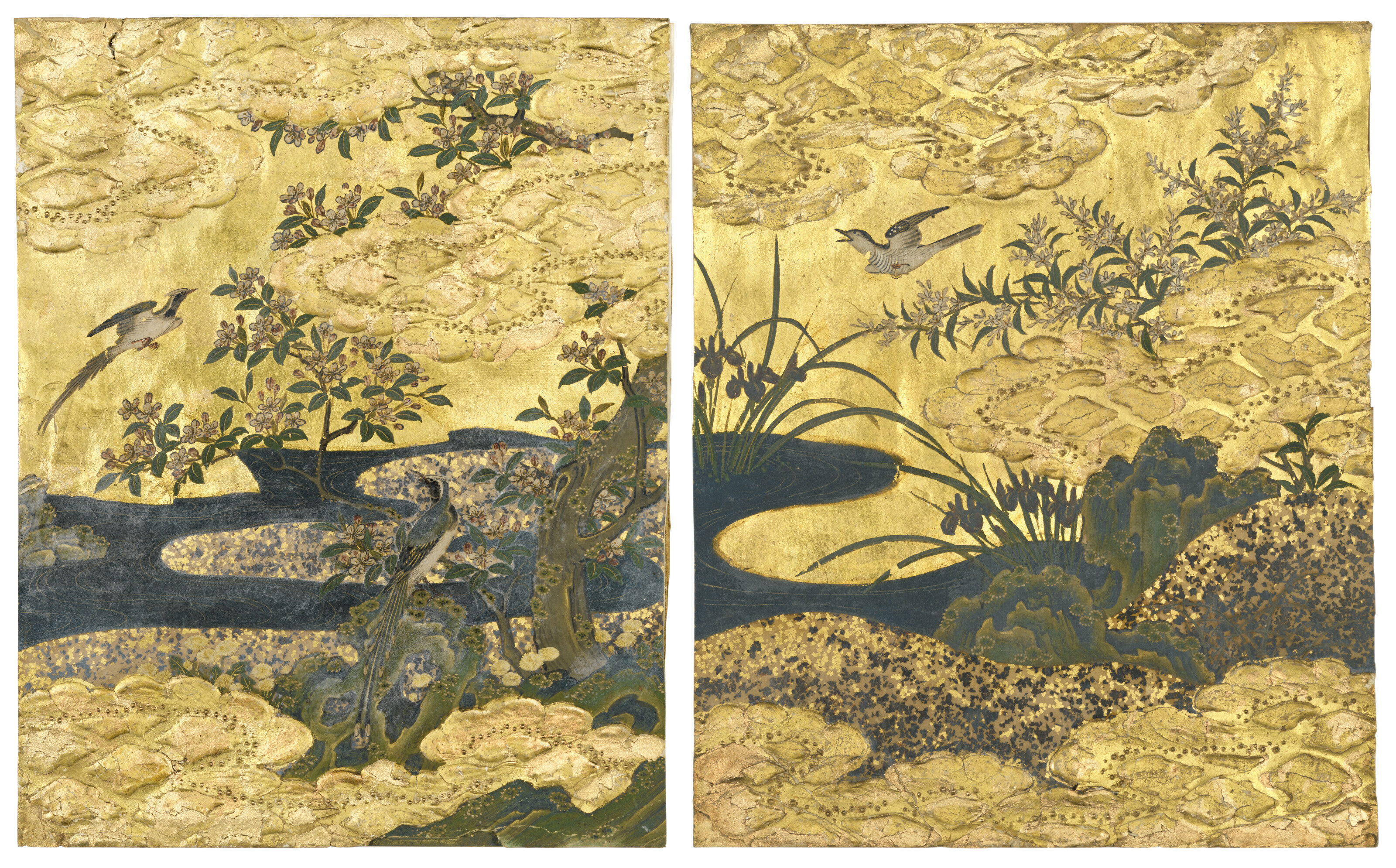 花鳥圖2 日本十七/十八世纪花鸟图设色纸本一组两件, JAPAN, 17TH-18TH