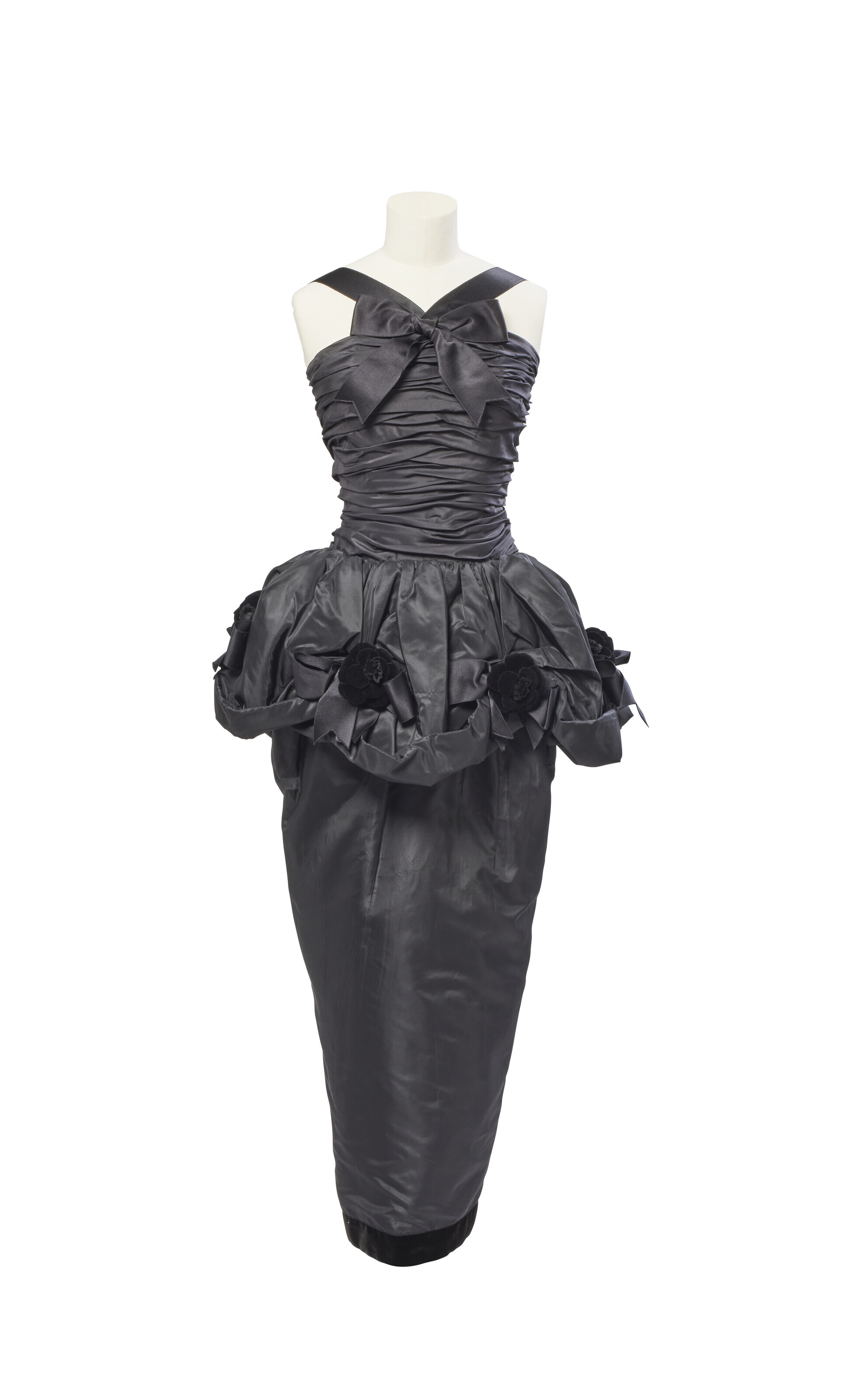 Incredible 1990s Chanel by Karl Lagerfeld Silk & Silk Chiffon Jumpsuit w Camellia Applique Overskirt