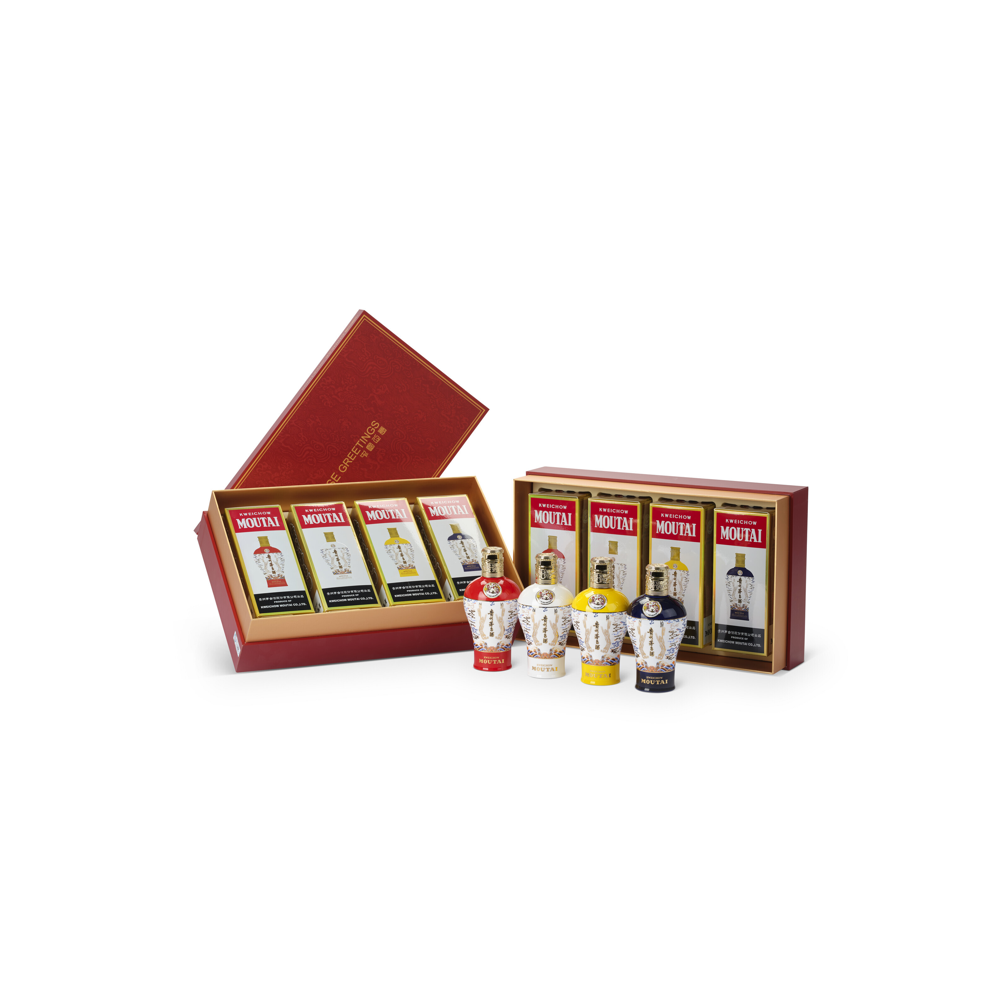 Four Color Gift Box Moutai 2022, 酱香型- 53度4瓶礼盒装，红