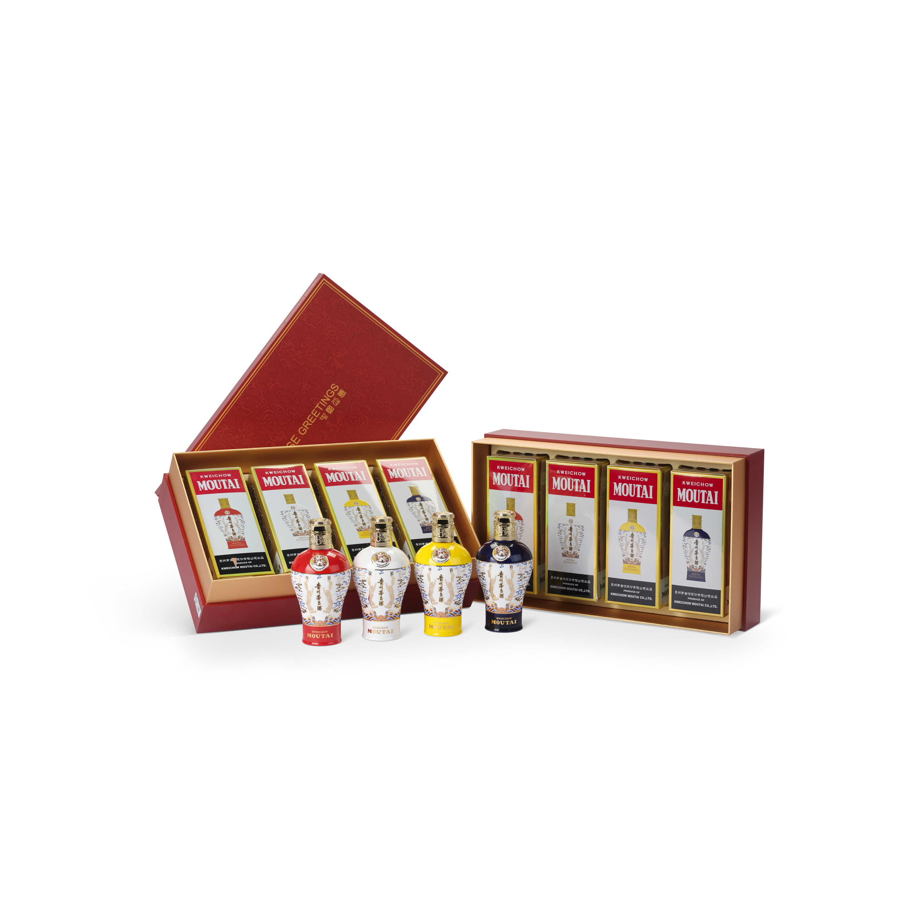 最新モデル Four 53度4瓶礼盒装，红 酱香型- 2022, Moutai Box Gift Color 焼酎