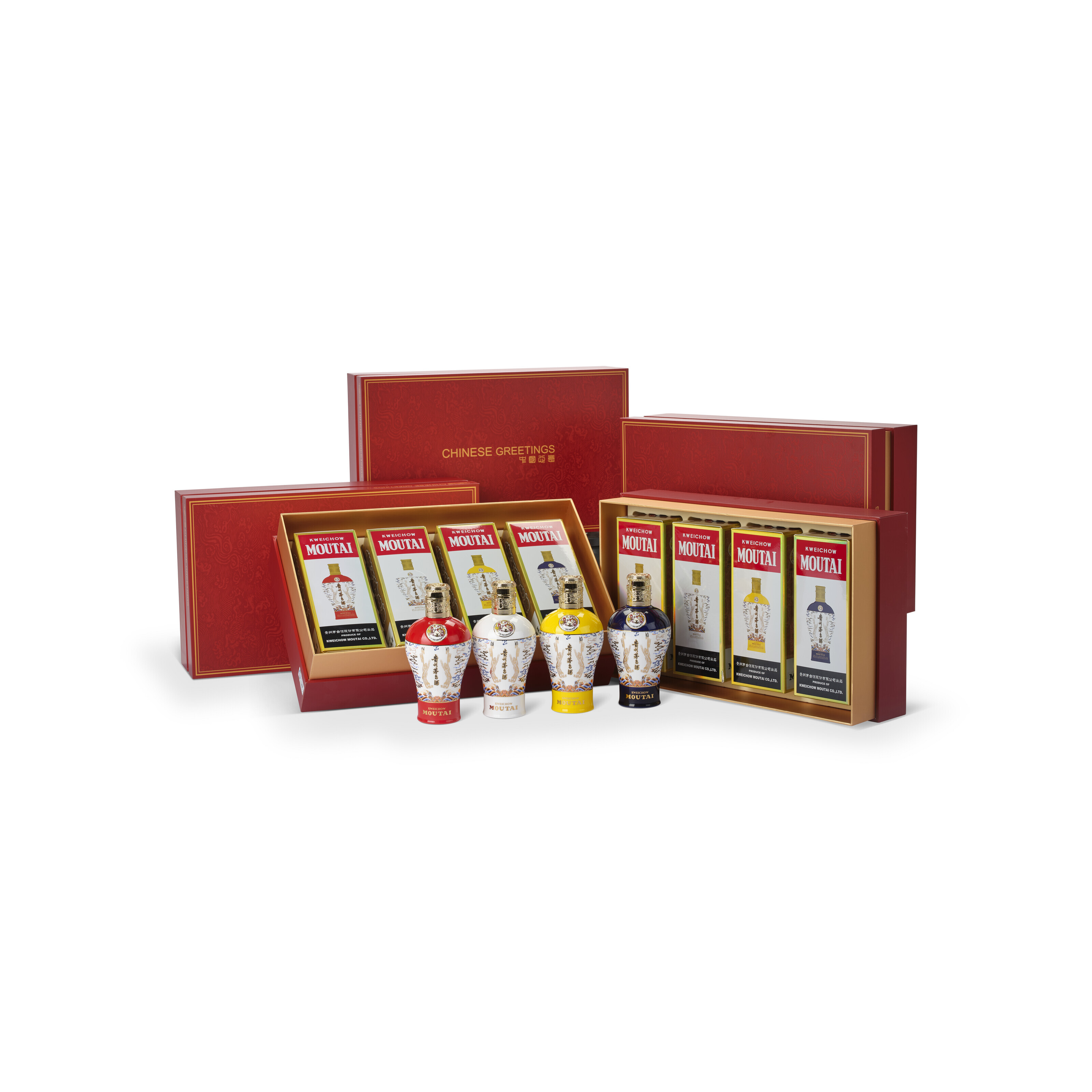 Four Color Gift Box Moutai 2022, 酱香型- 53度4瓶礼盒装，红