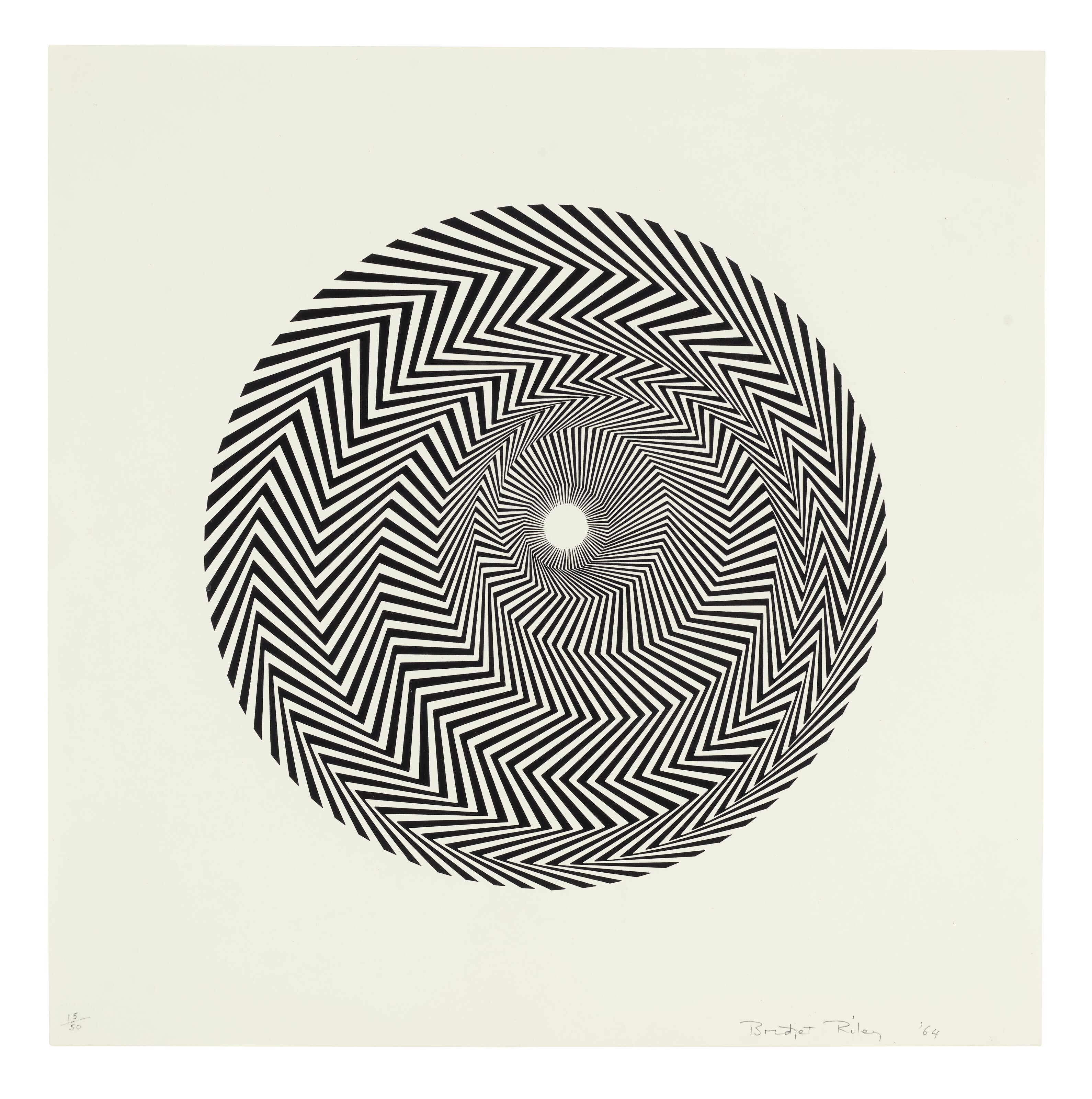 Bridget Riley, Untitled (based on Blaze), 1964, screenprint on wove paper, sold for £40,320 on 27 March 2024 at Christie's Online