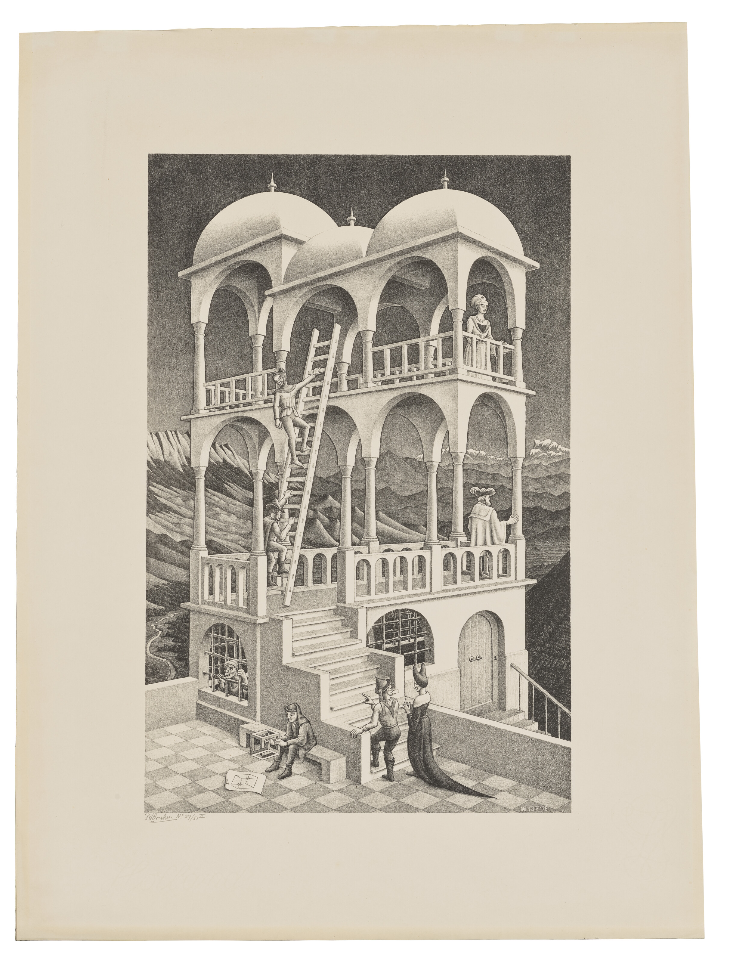 Maurits Cornelis Escher, Belvedere, lithograph, 1958, offered in Prints and Multiples from 12-26 September 2024 at Christie's Online