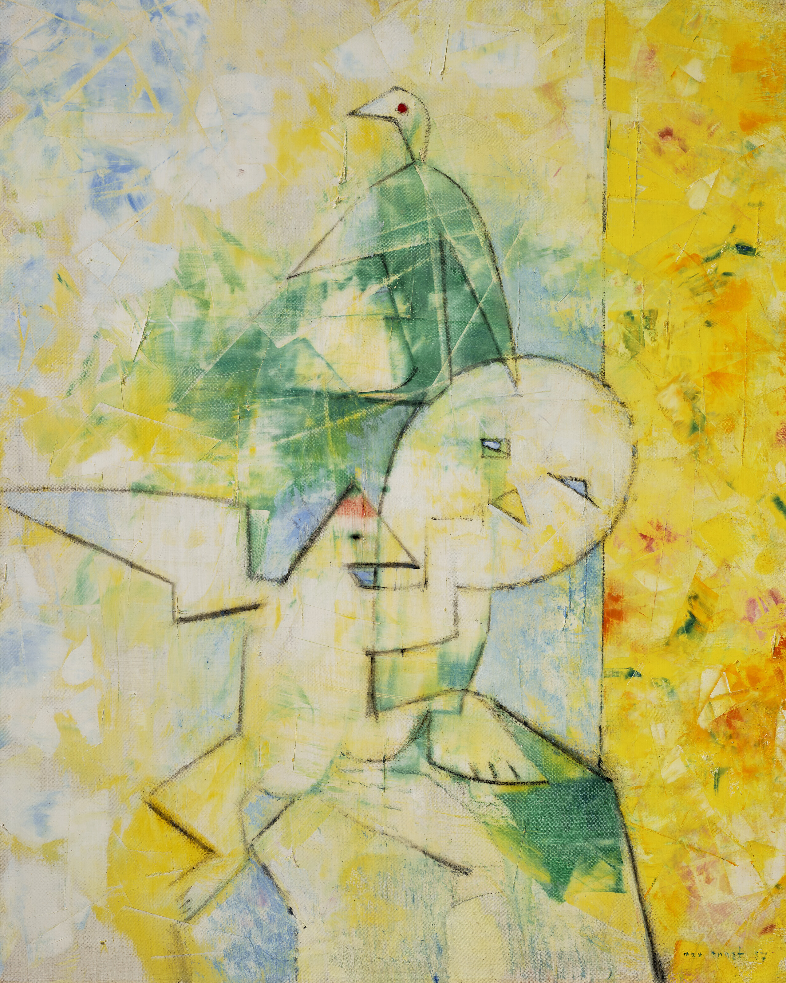 Max Ernst, Untitled (Person with two birds), 1957, offered in The Art of the Surreal Evening Sale on 7 March 2024 at Christie's in London