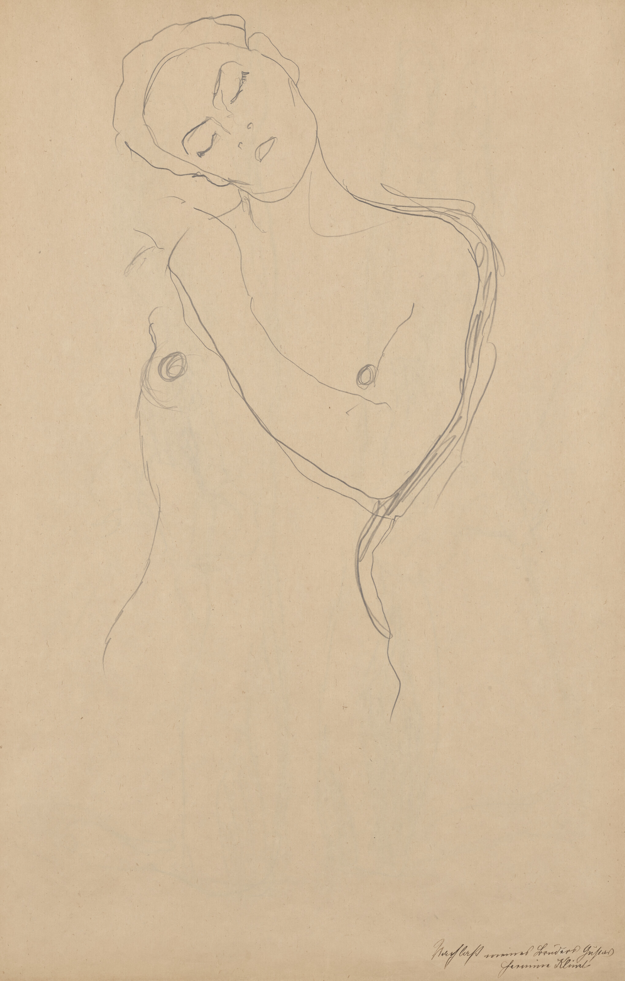 Frauenakt bis zur Hüfte, mit geneigtem Kopf (recto); Kostümstudie (verso)