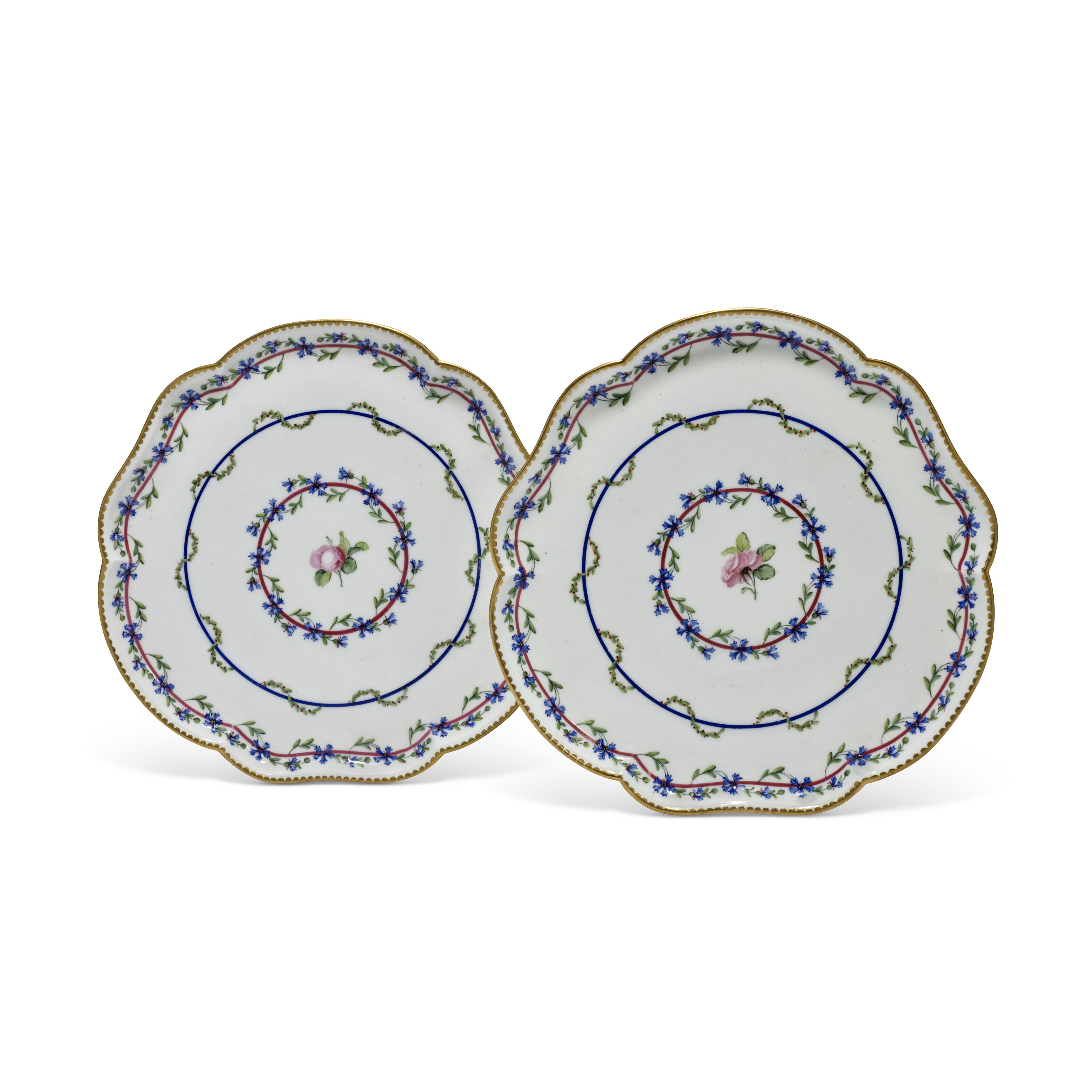 セーブル Sevres 1757年 ブルーライン金彩花絵 コンポティエ コキーユ セーブル Sevres 1757年 ブルーライン金彩花絵 コンポティエ コキーユ