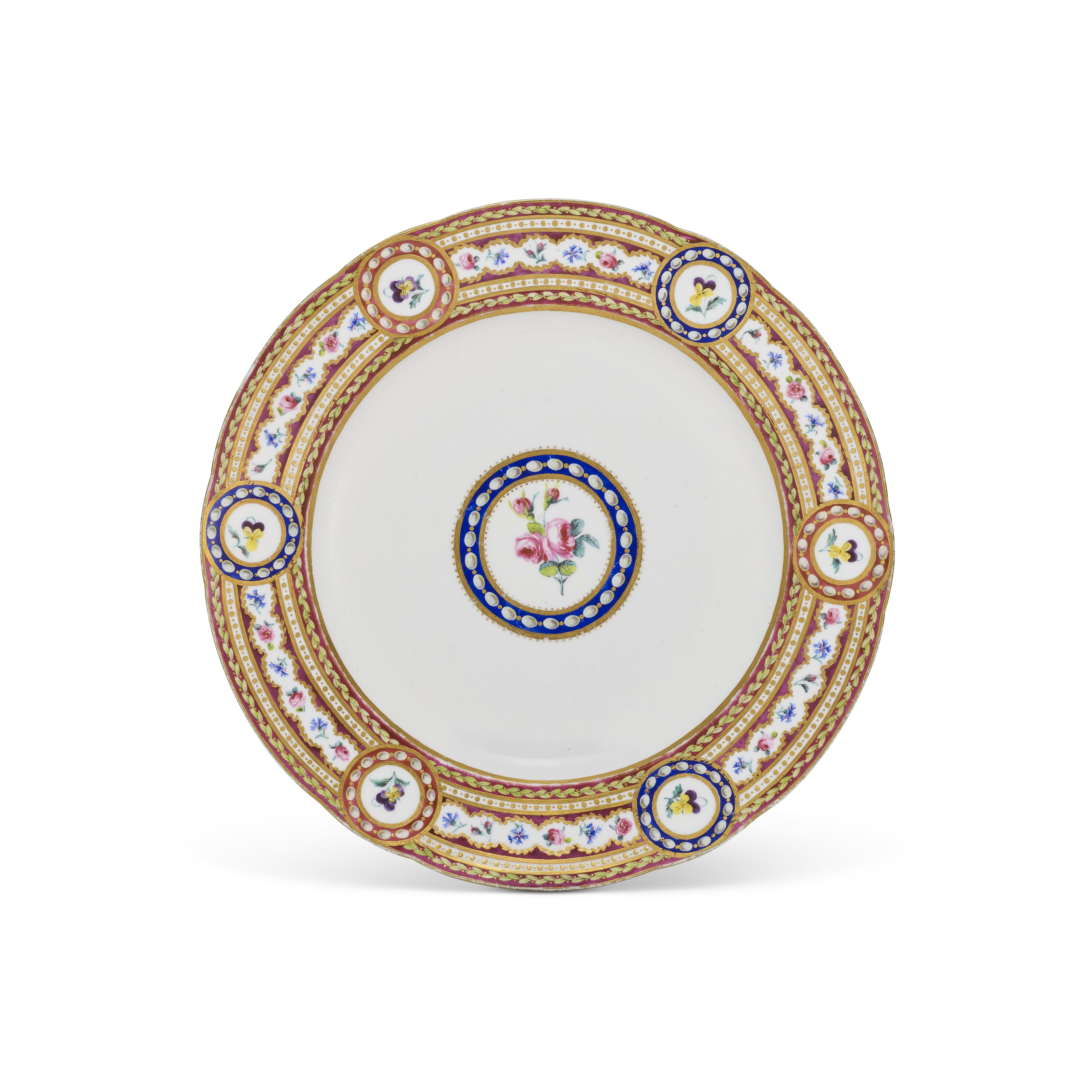 A SEVRES PORCELAIN GREEN-GROUND PLATE FROM THE SERVICE GIVEN BY