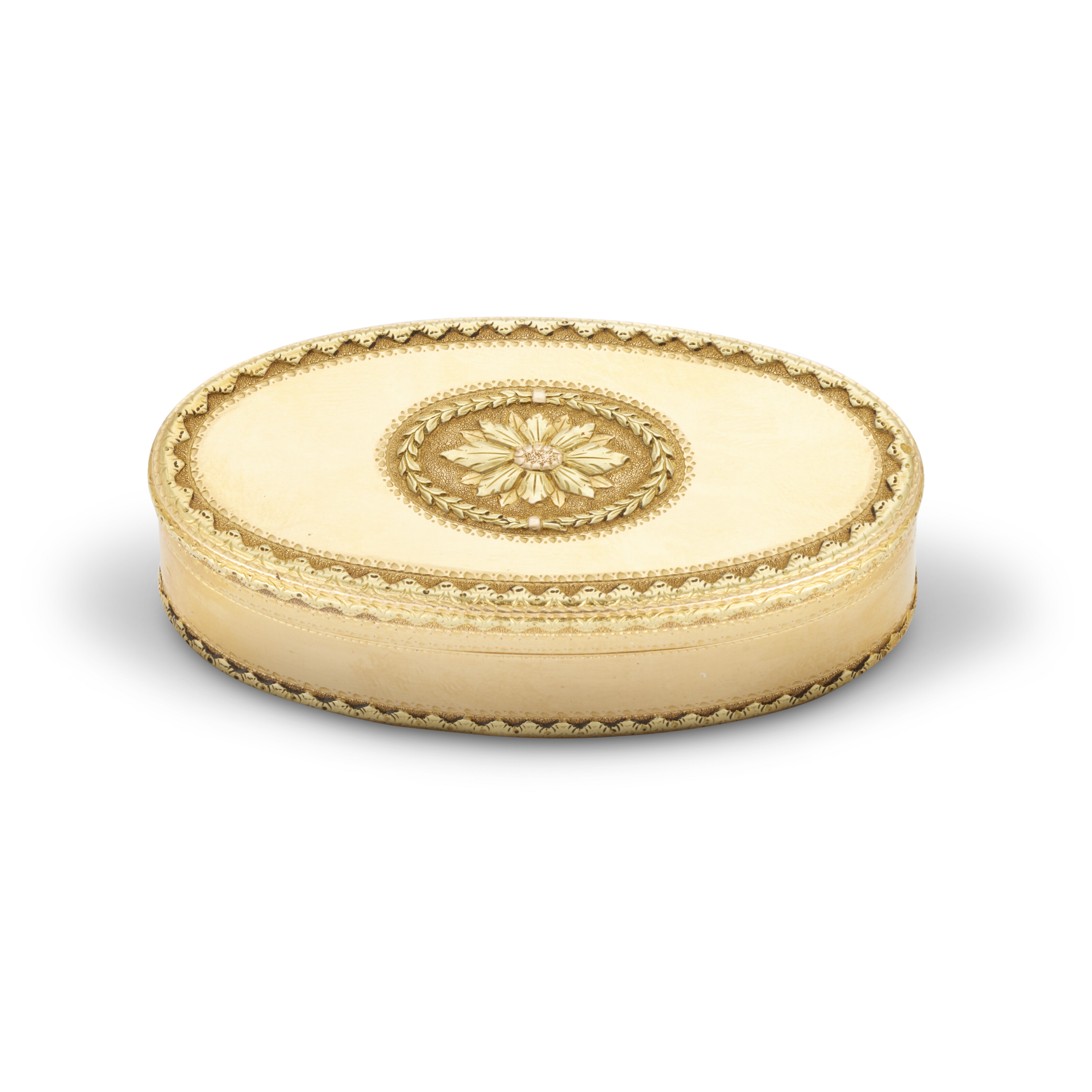 A GEORGE III THREE-COLOUR GOLD SNUFF-BOX, WITH MAKER'S MARK CB