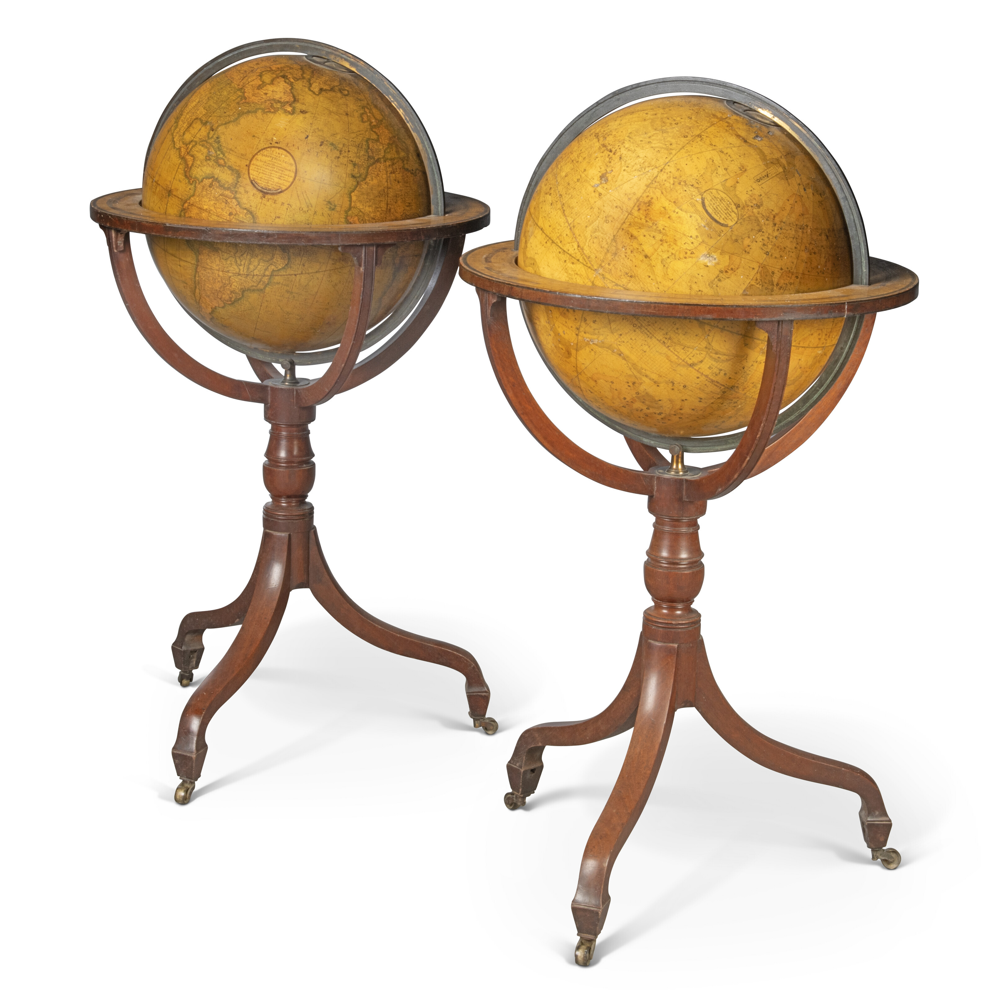 A PAIR OF REGENCY 18-INCH LIBRARY GLOBES, JOHN AND WILLIAM CARY
