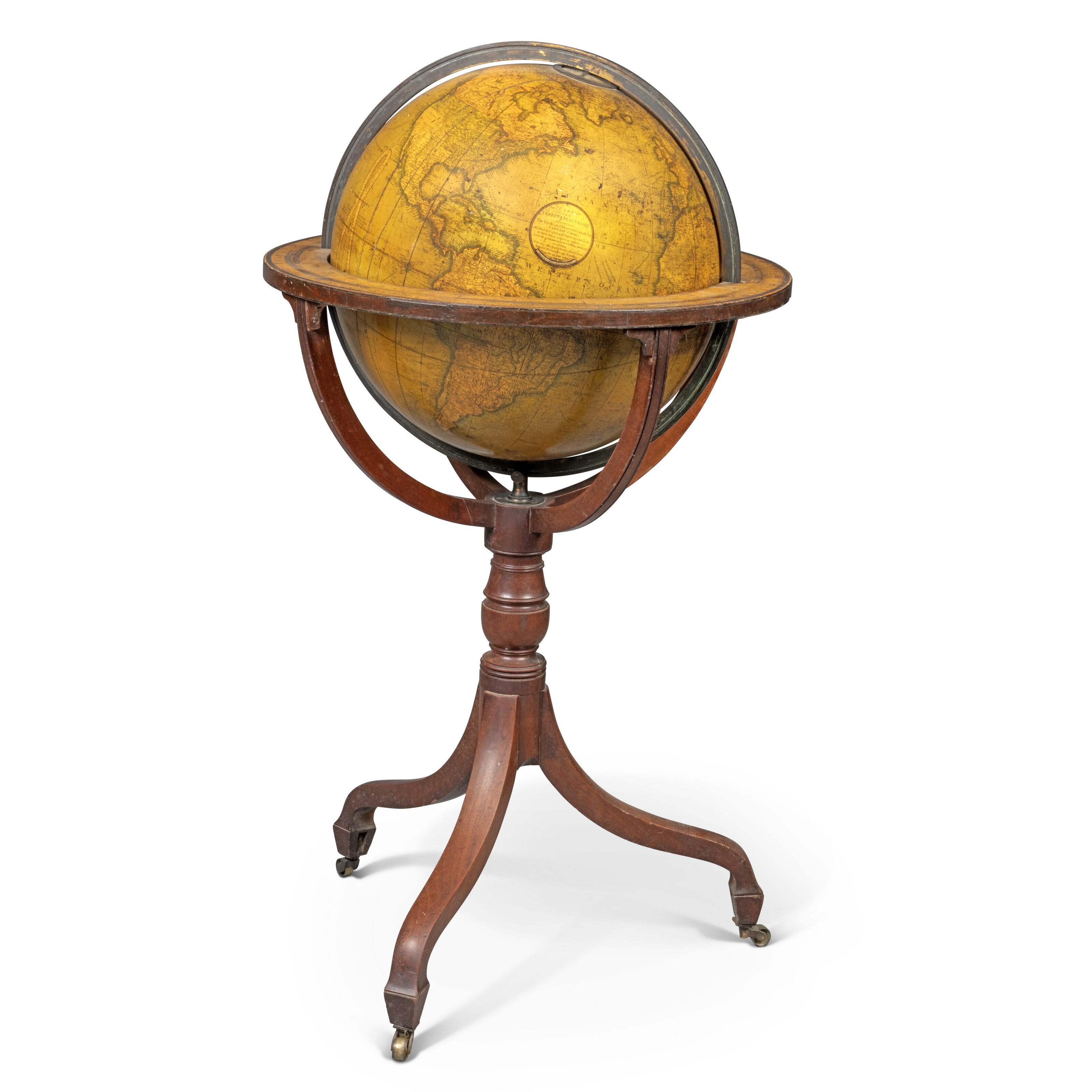A PAIR OF REGENCY 18-INCH LIBRARY GLOBES, JOHN AND WILLIAM CARY