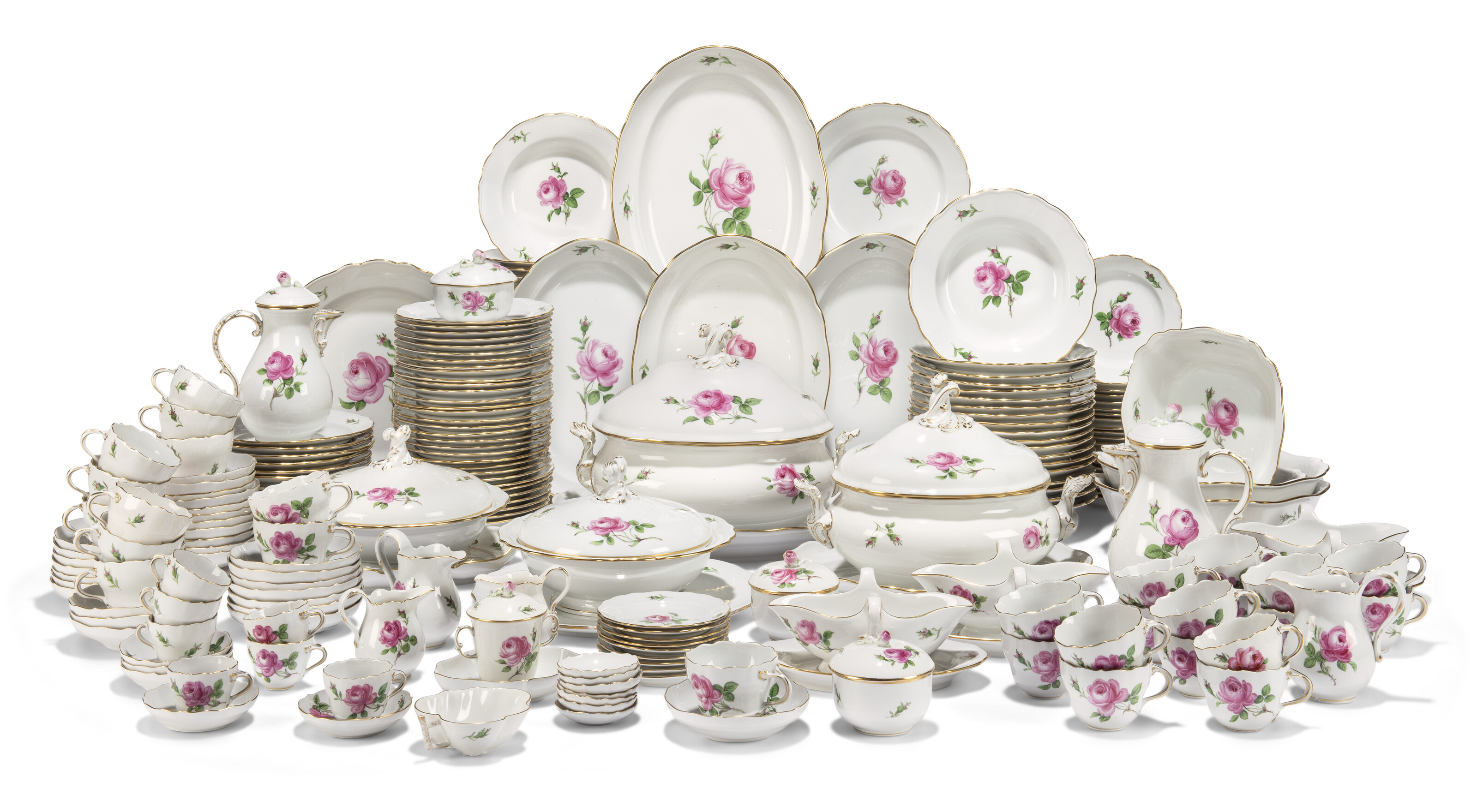 A MEISSEN PORCELAIN COMPOSITE 'PINK ROSE' PATTERN PART TABLE