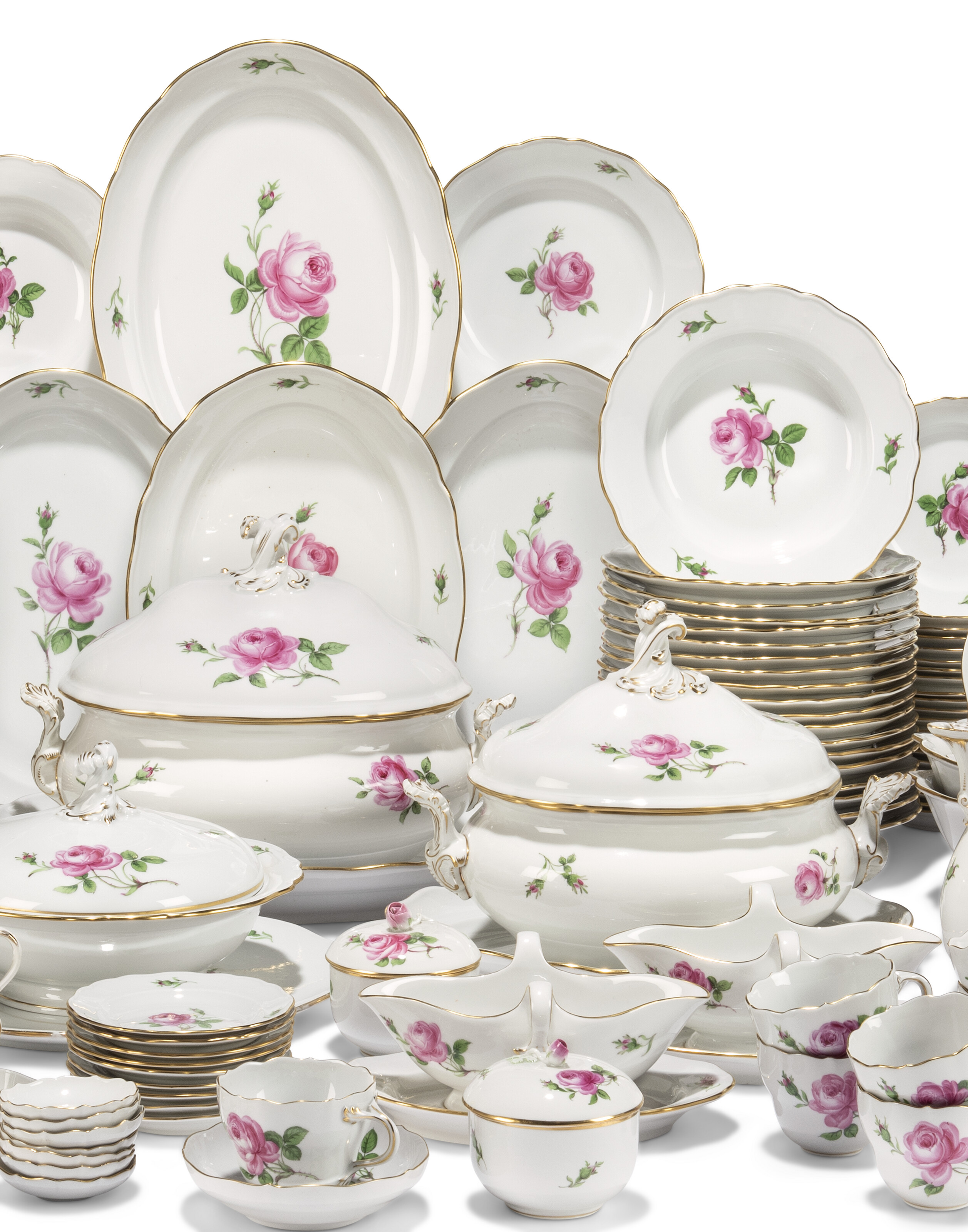 A MEISSEN PORCELAIN COMPOSITE 'PINK ROSE' PATTERN PART TABLE
