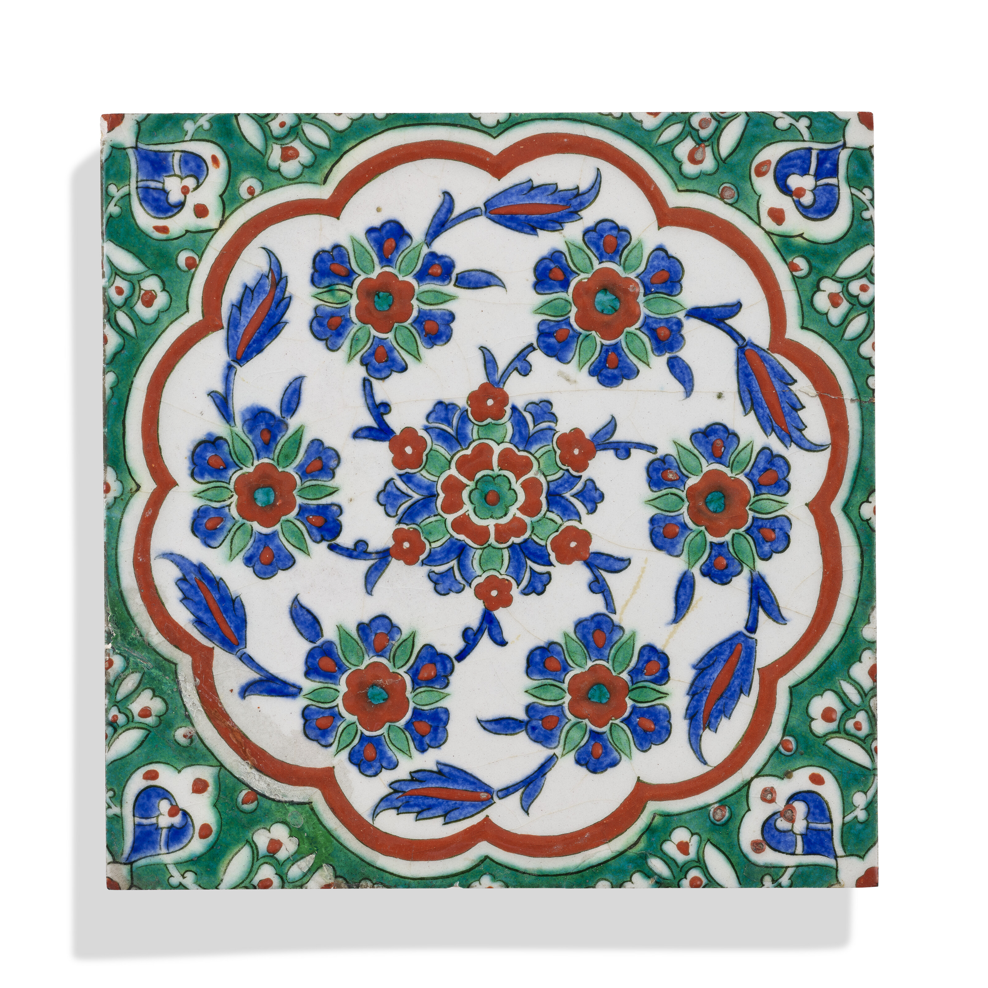 An Iznik pottery tile, Ottoman Turkey, circa 1585, offered in Art of the Islamic and Indian Worlds including Rugs and Carpets on 24 October 2024 at Christie's in London