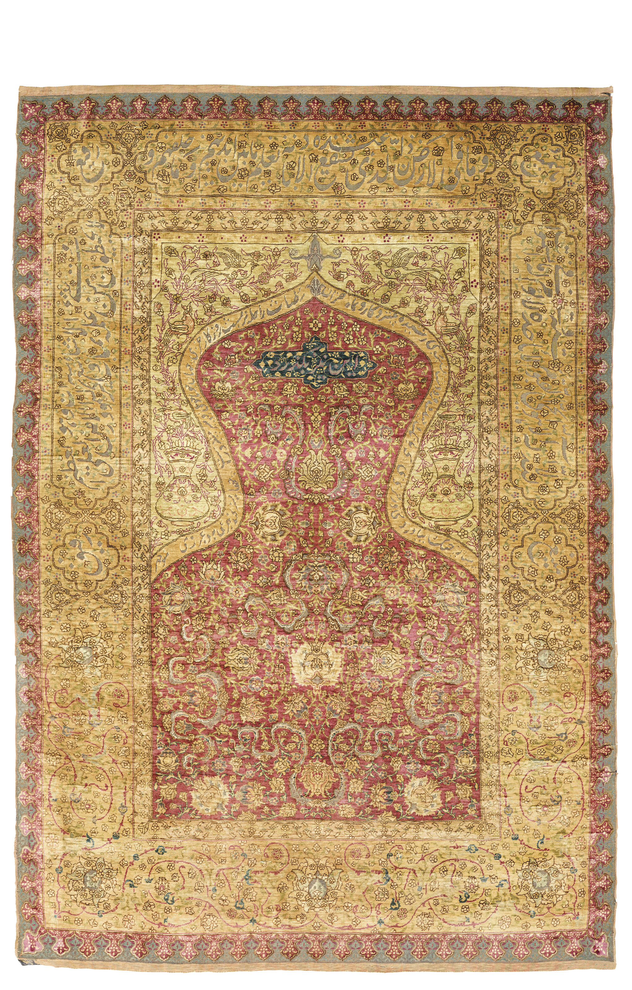 A silk and metal-thread Koum Kapi prayer rug, possibly signed Mina, Istanbul, Turkey, circa 1920, offered in Art of the Islamic and Indian Worlds including Rugs and Carpets on 24 October 2024 at Christie's in London