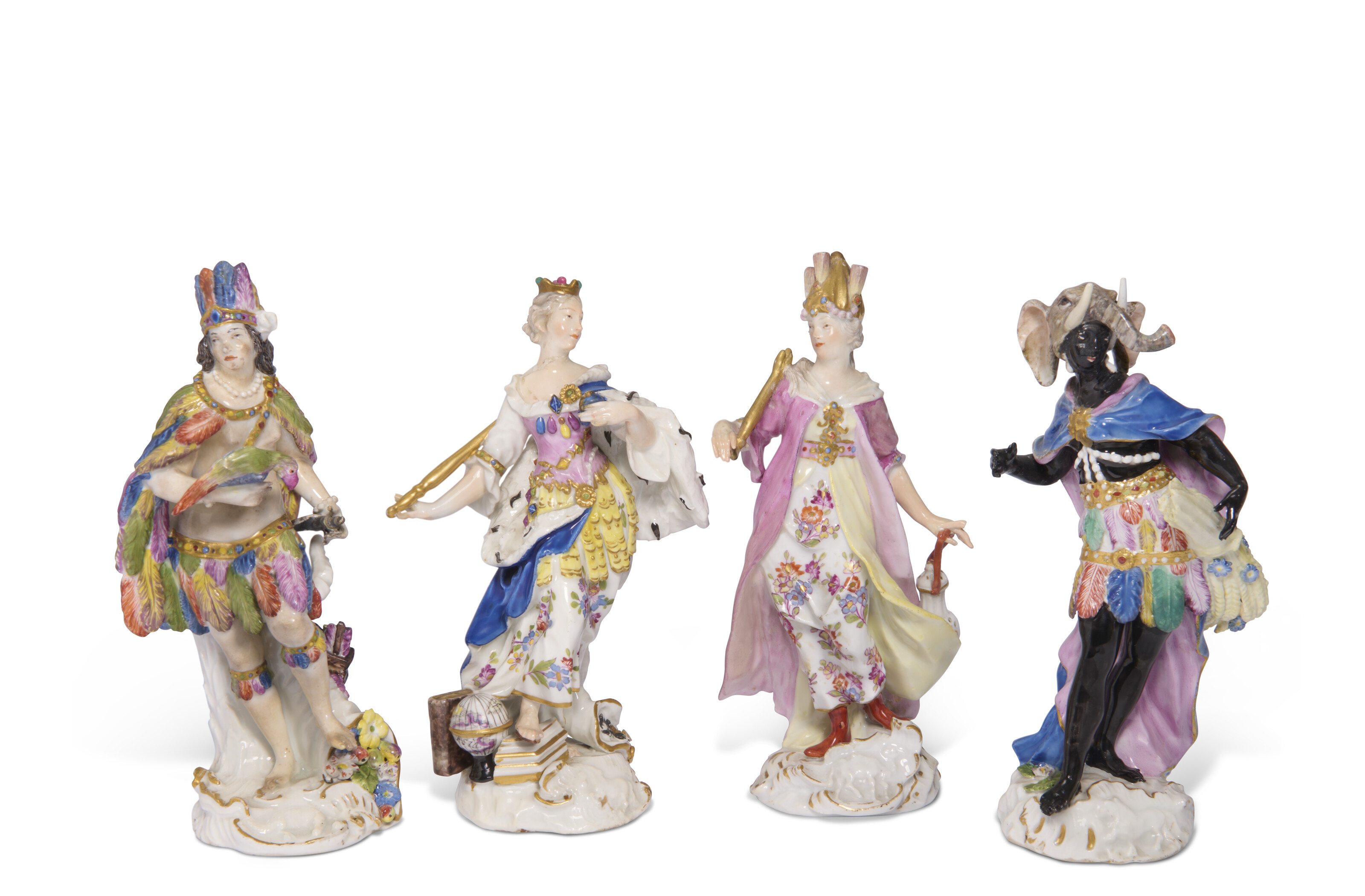 FOUR MEISSEN PORCELAIN ALLEGORICAL FIGURES EMBLEMATIC OF THE