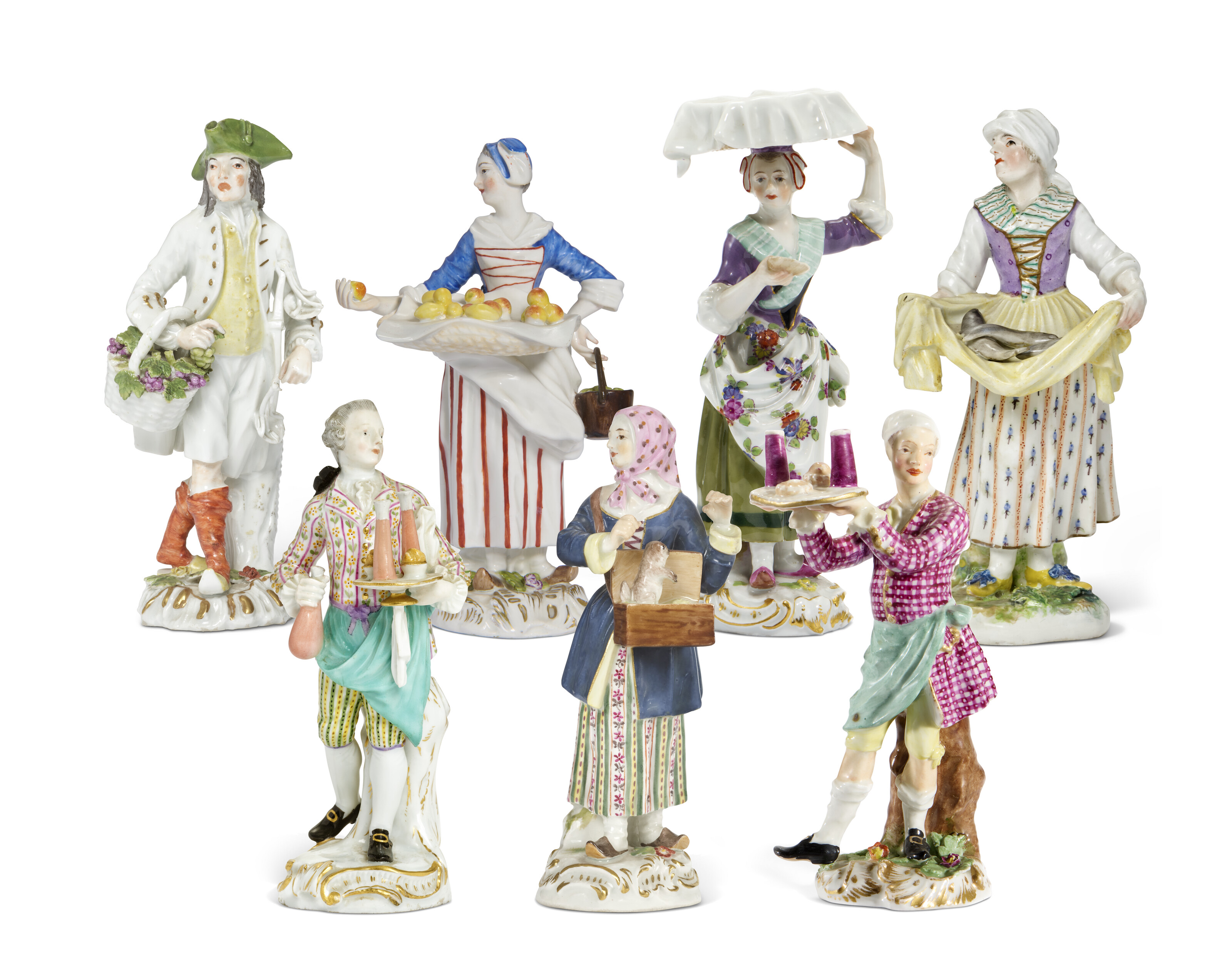 A GROUP OF SEVEN MEISSEN PORCELAIN FIGURES FROM THE 'CRIS DE PARIS