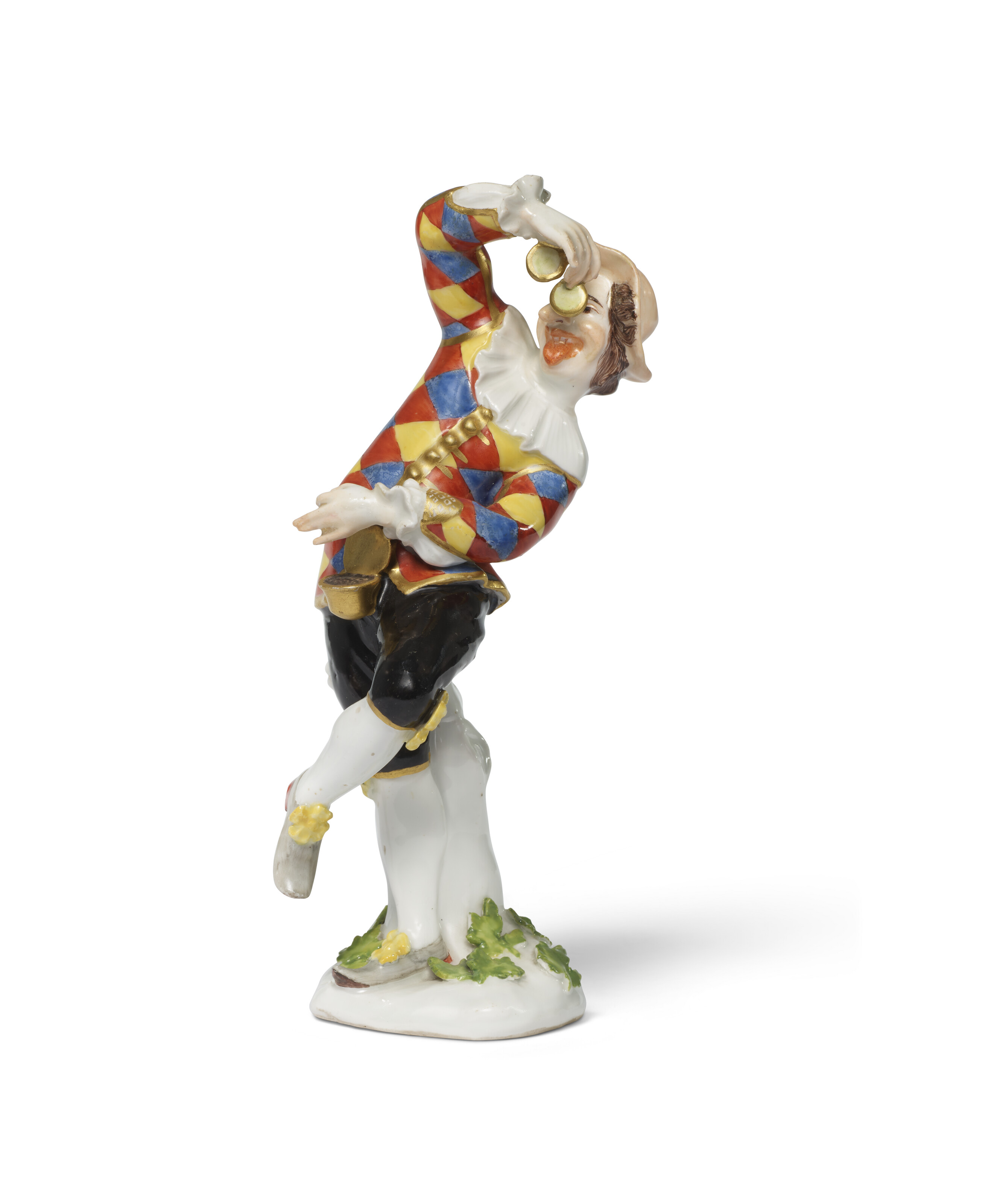 A MEISSEN PORCELAIN FIGURE OF HARLEQUIN WITH PINCE-NEZ, CIRCA 1740