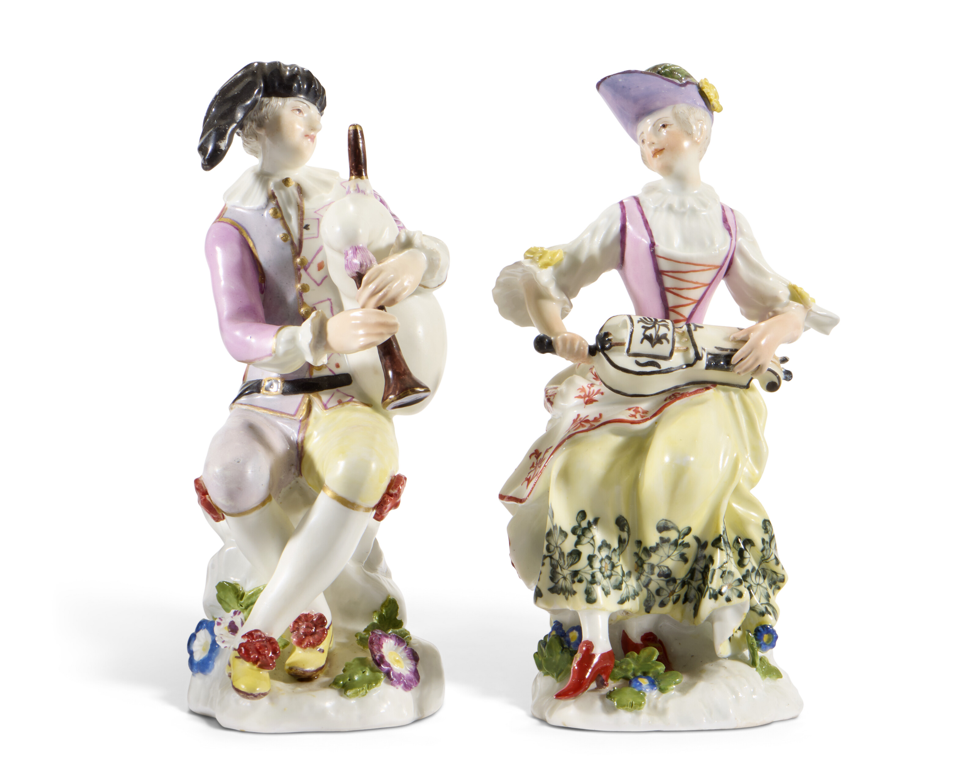 TWO MEISSEN PORCELAIN FIGURES OF HARLEQUIN AND COLUMBINE AS