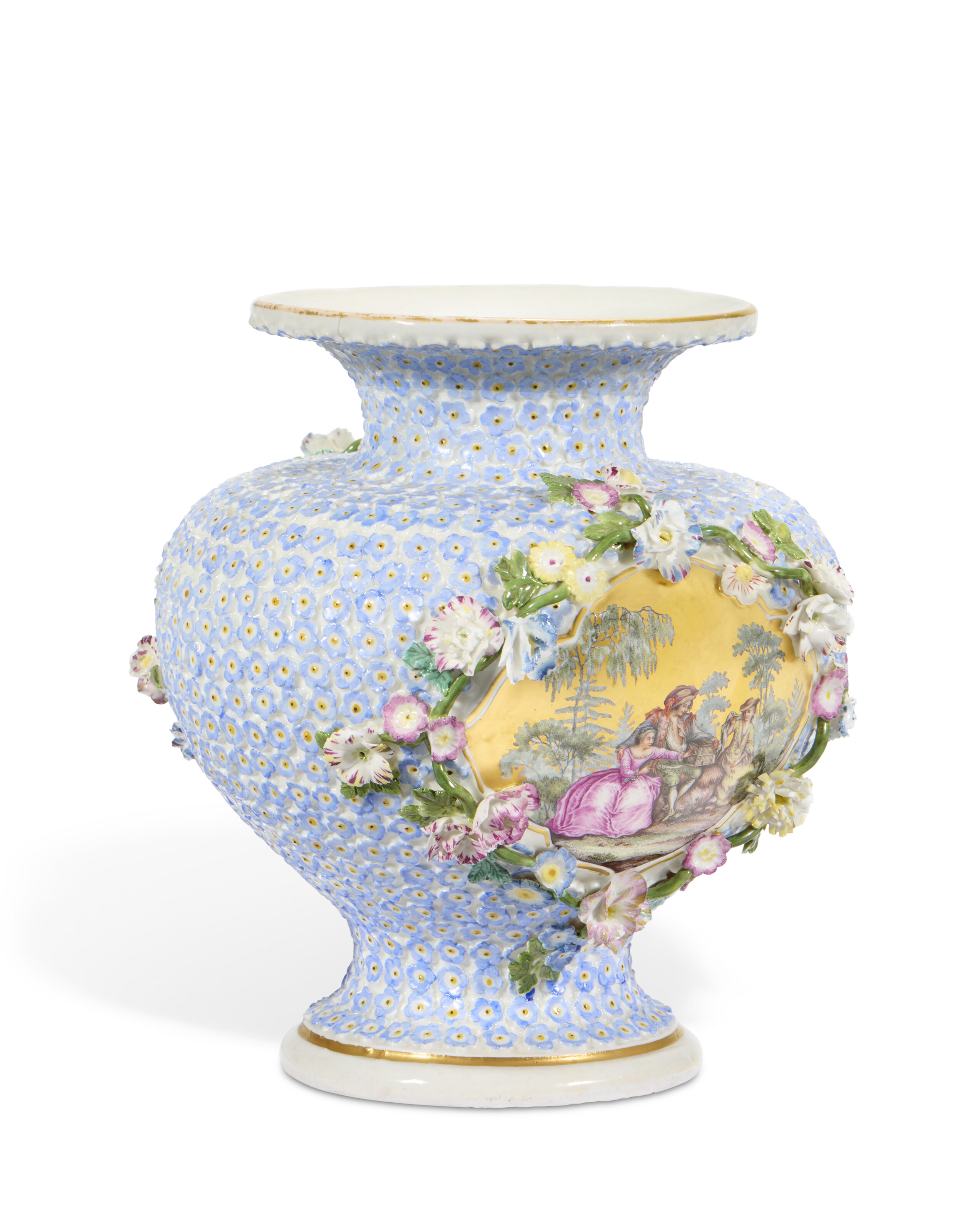 A MEISSEN PORCELAIN FLOWER-ENCRUSTED VASE, PROBABLY CIRCA 1750