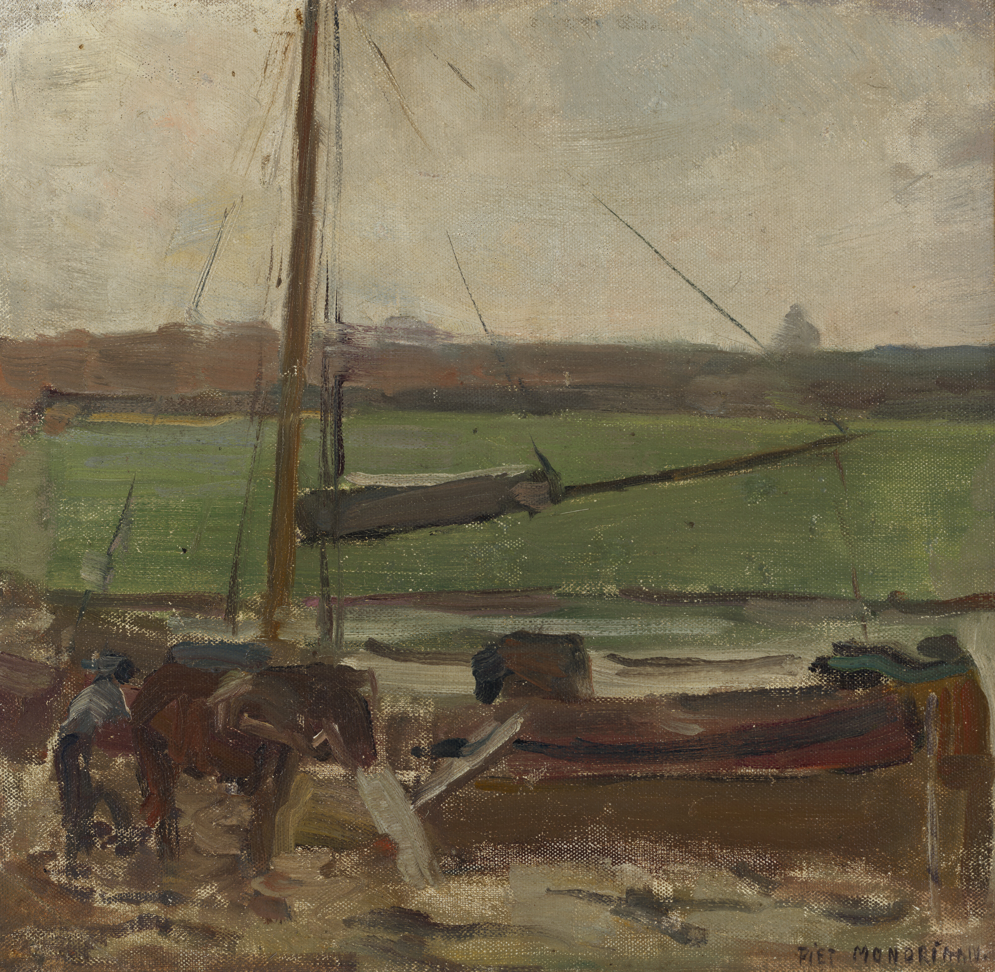Polder met gemeerde vrachtschuit buiten Amsterdam II