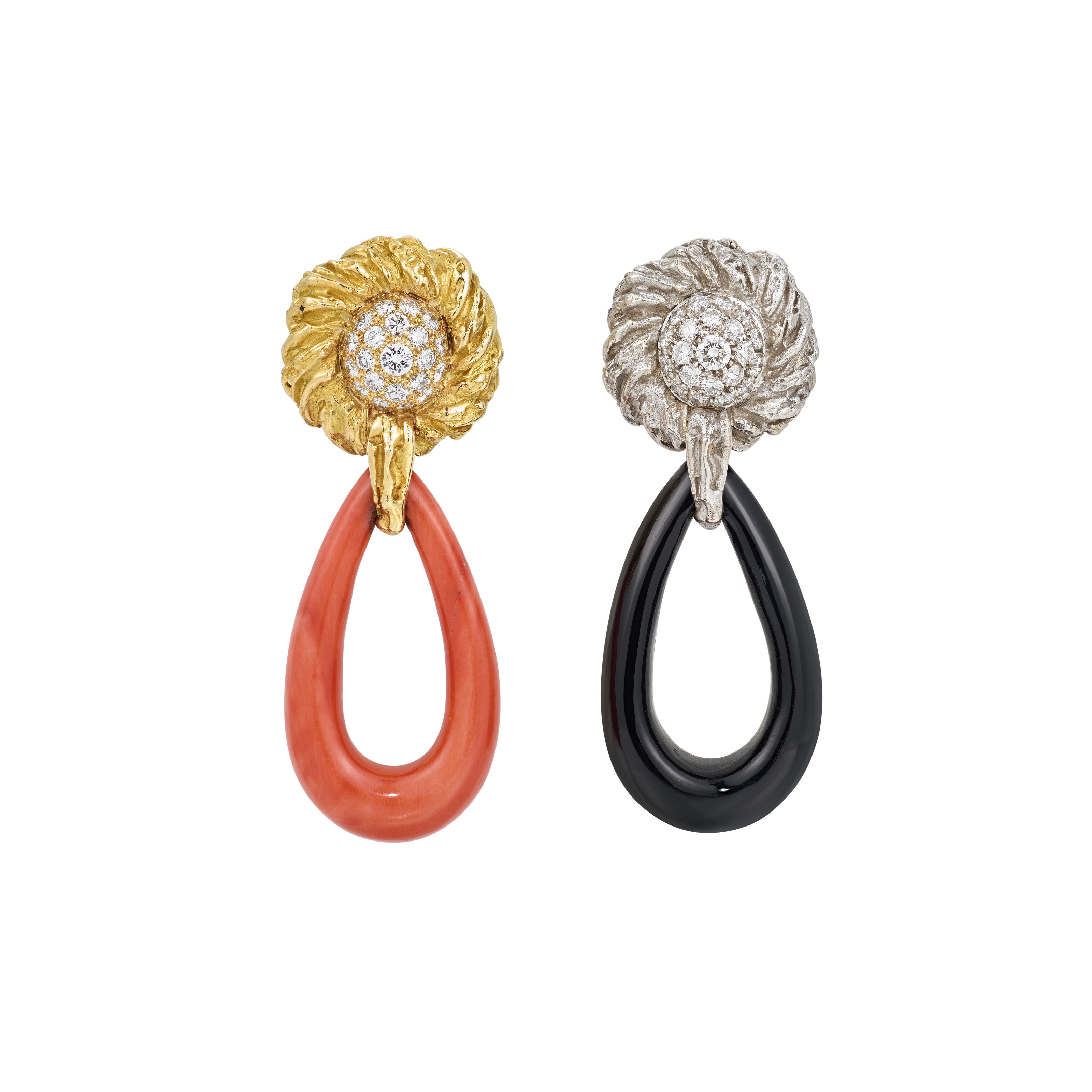 Catalog image of CHAUMET CORAL, ONYX AND DIAMOND EARRINGS