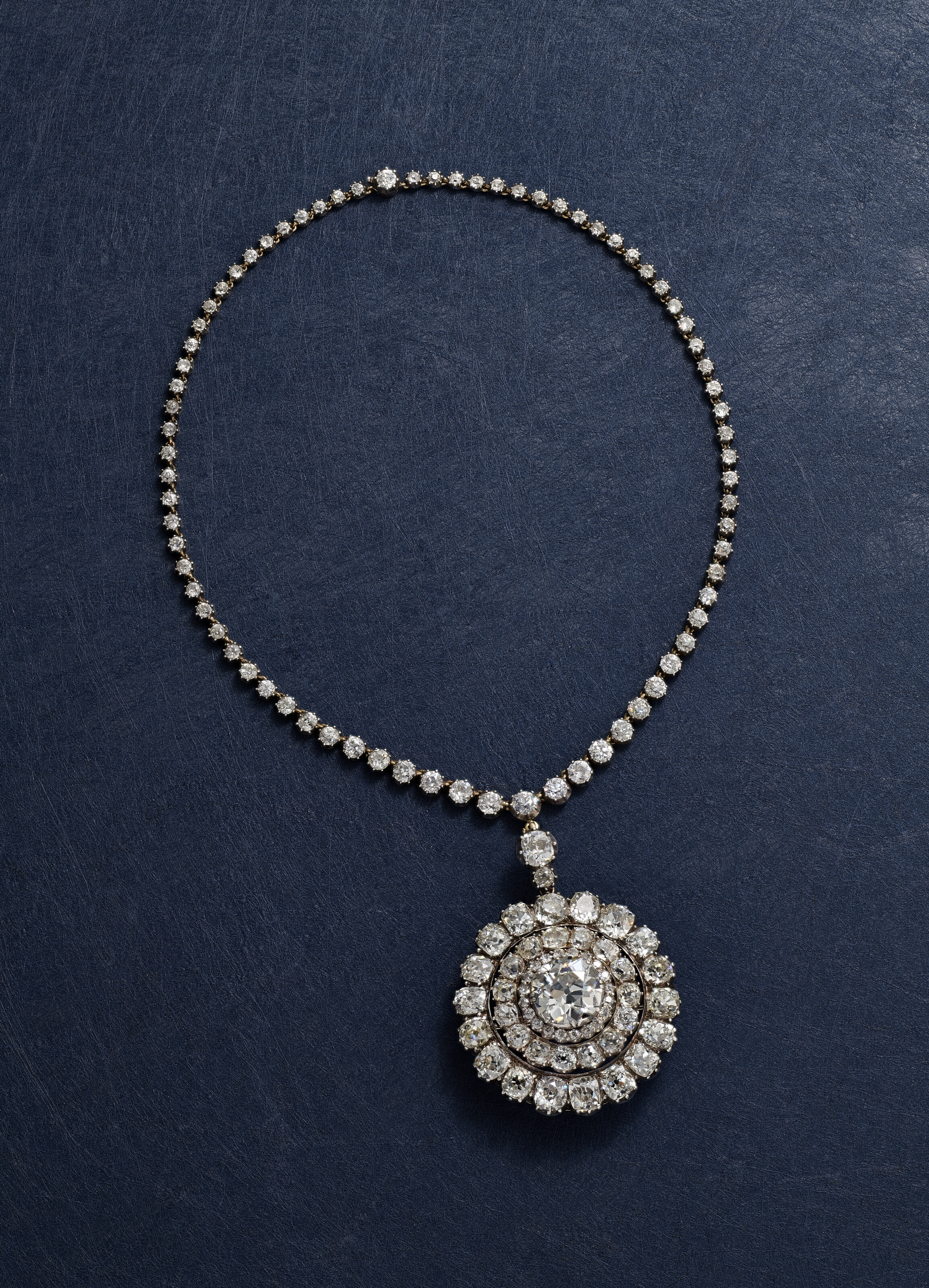 LATE 19TH CENTURY DIAMOND RIVIÈRE NECKLACE WITH DIAMOND PENDANT