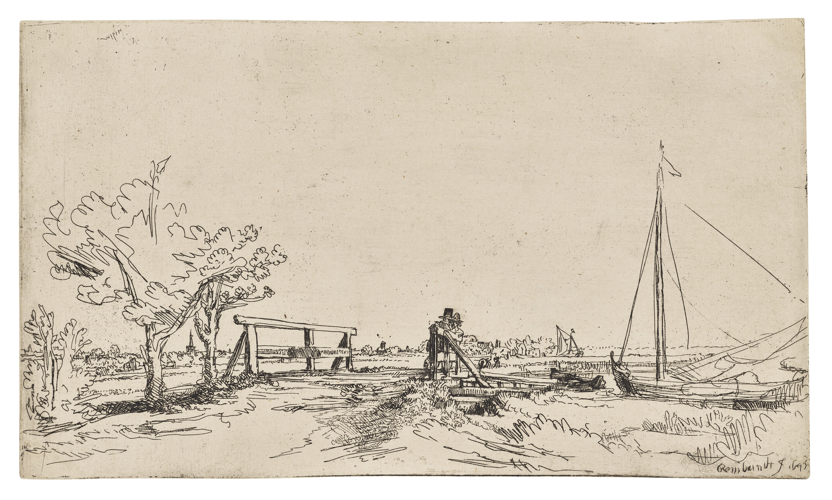 Rembrandt, The Bridge at Klein Kostverloren on the Amstel (Six's Bridge), 1645, offered in The Sam Josefowitz Collection: Graphic Masterpieces by Rembrandt van Rijn - Part II on 5 December 2024 at Christie's in London