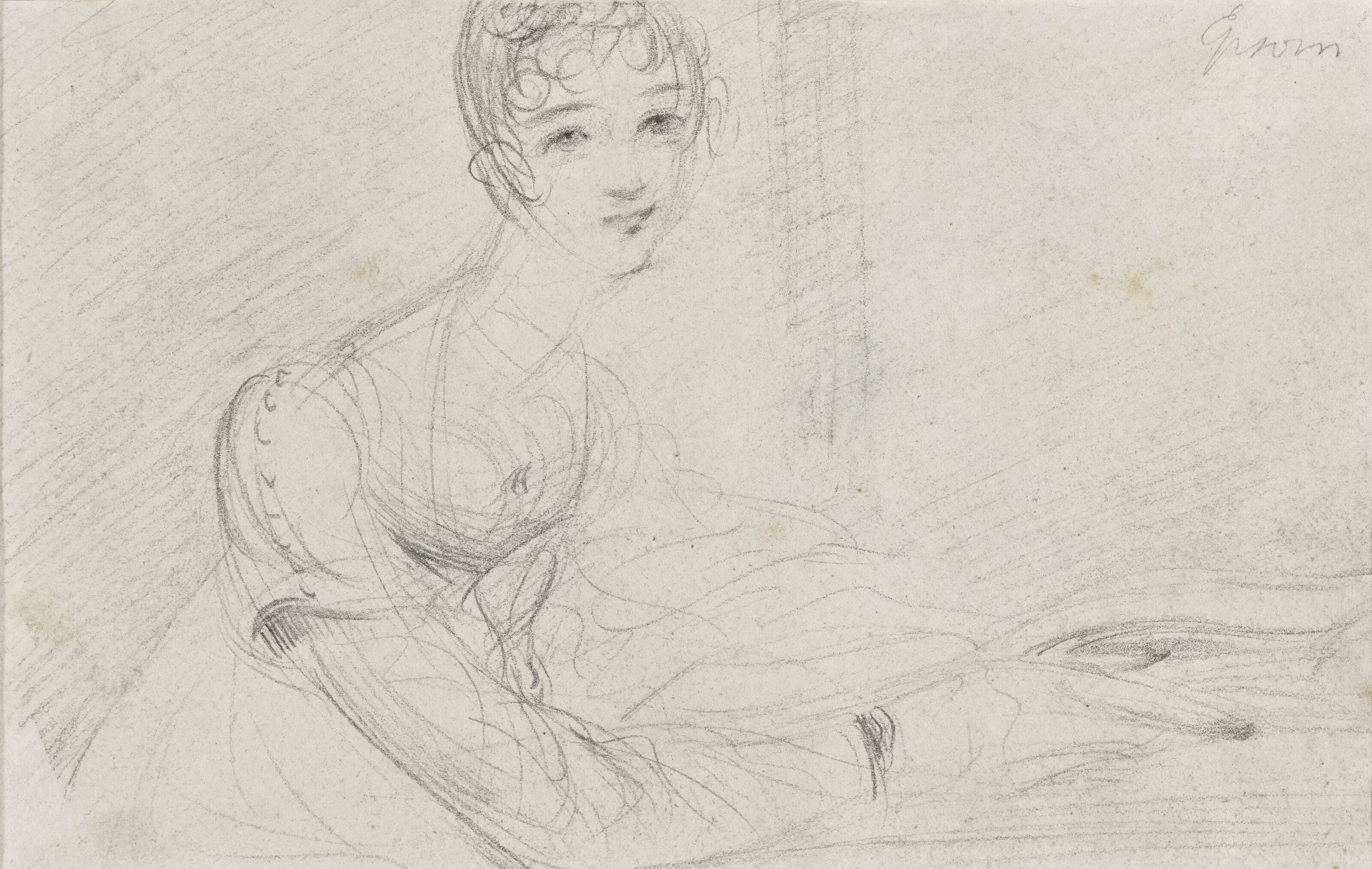Portrait study of Jane or Ann Gubbins (recto); Wooded landscape, Epsom (verso)